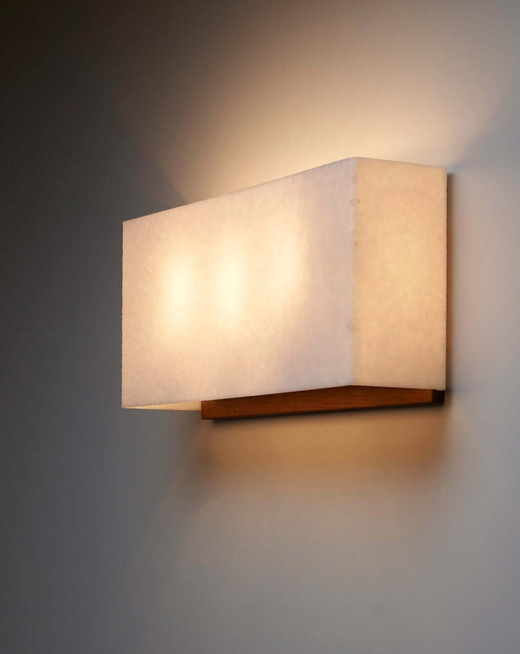Large Wall Lamp With Textured Diffuser and Teak Frame