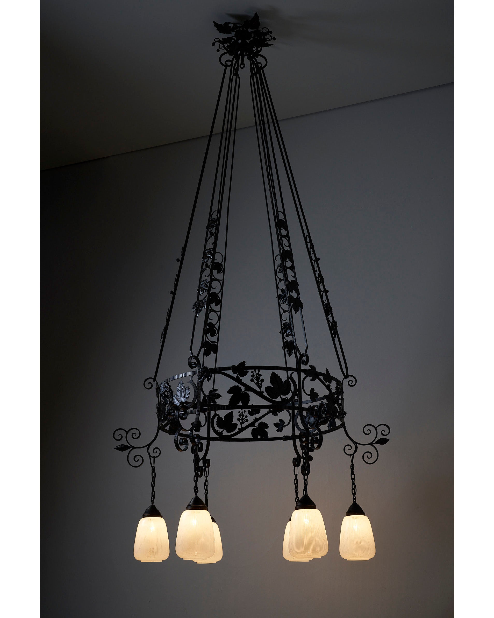 Wrought Iron Chandelier with Wine Leaves