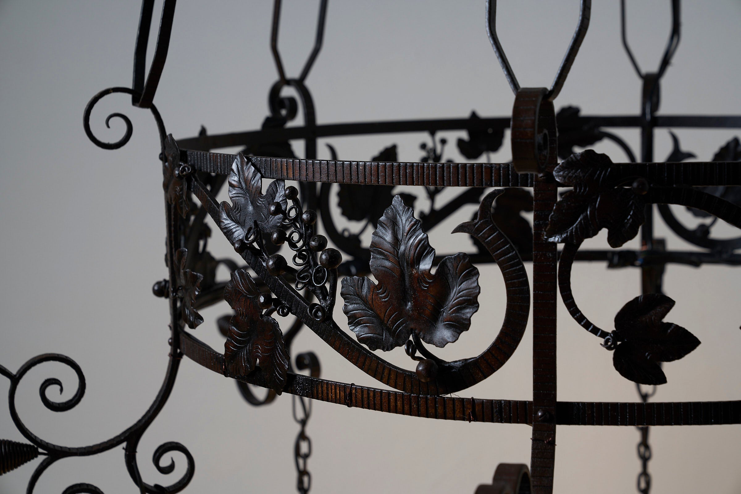 Wrought Iron Chandelier with Wine Leaves
