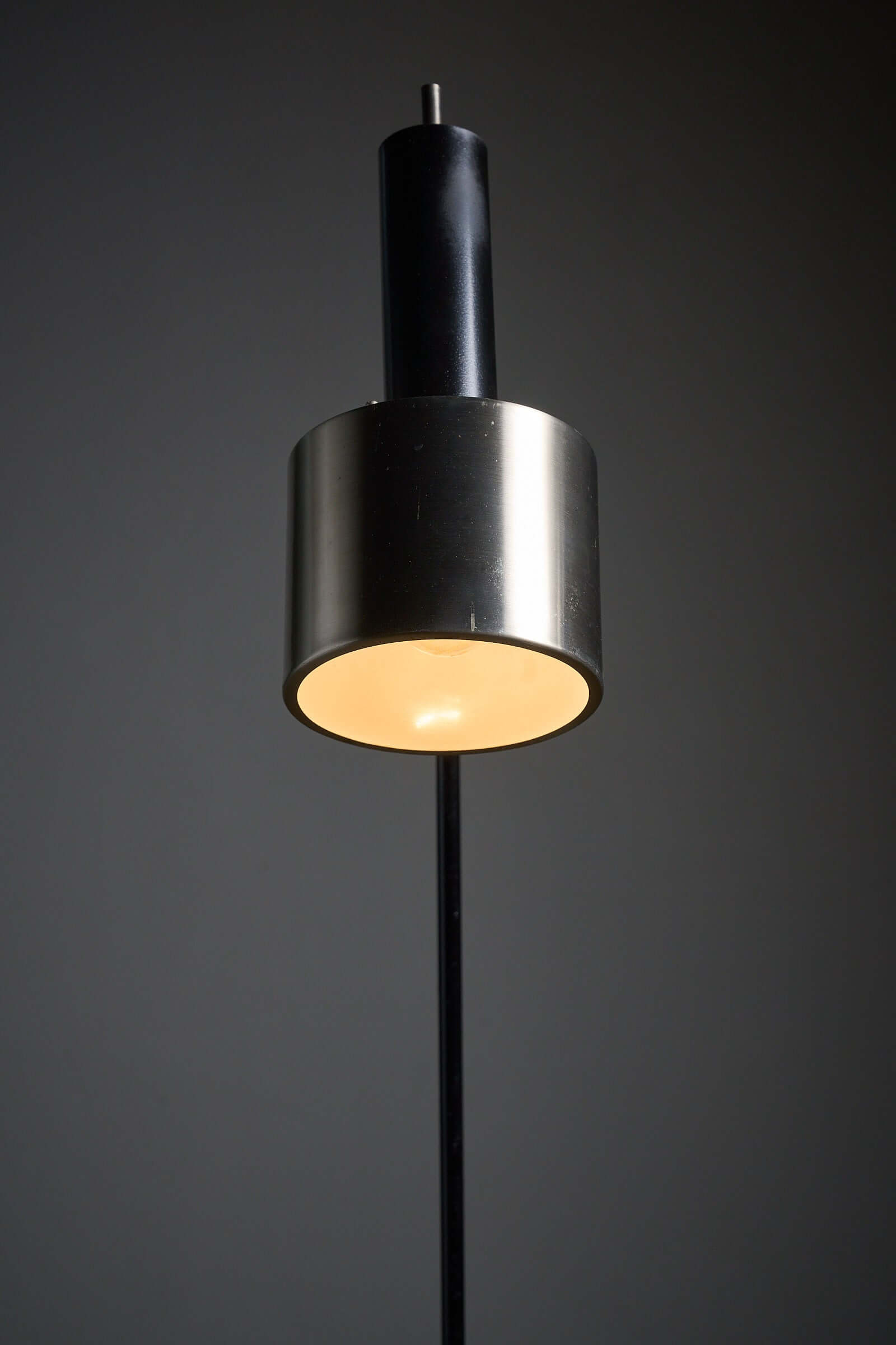 Pair of floor lamps in black metal with brushed aluminum shades, 1970s