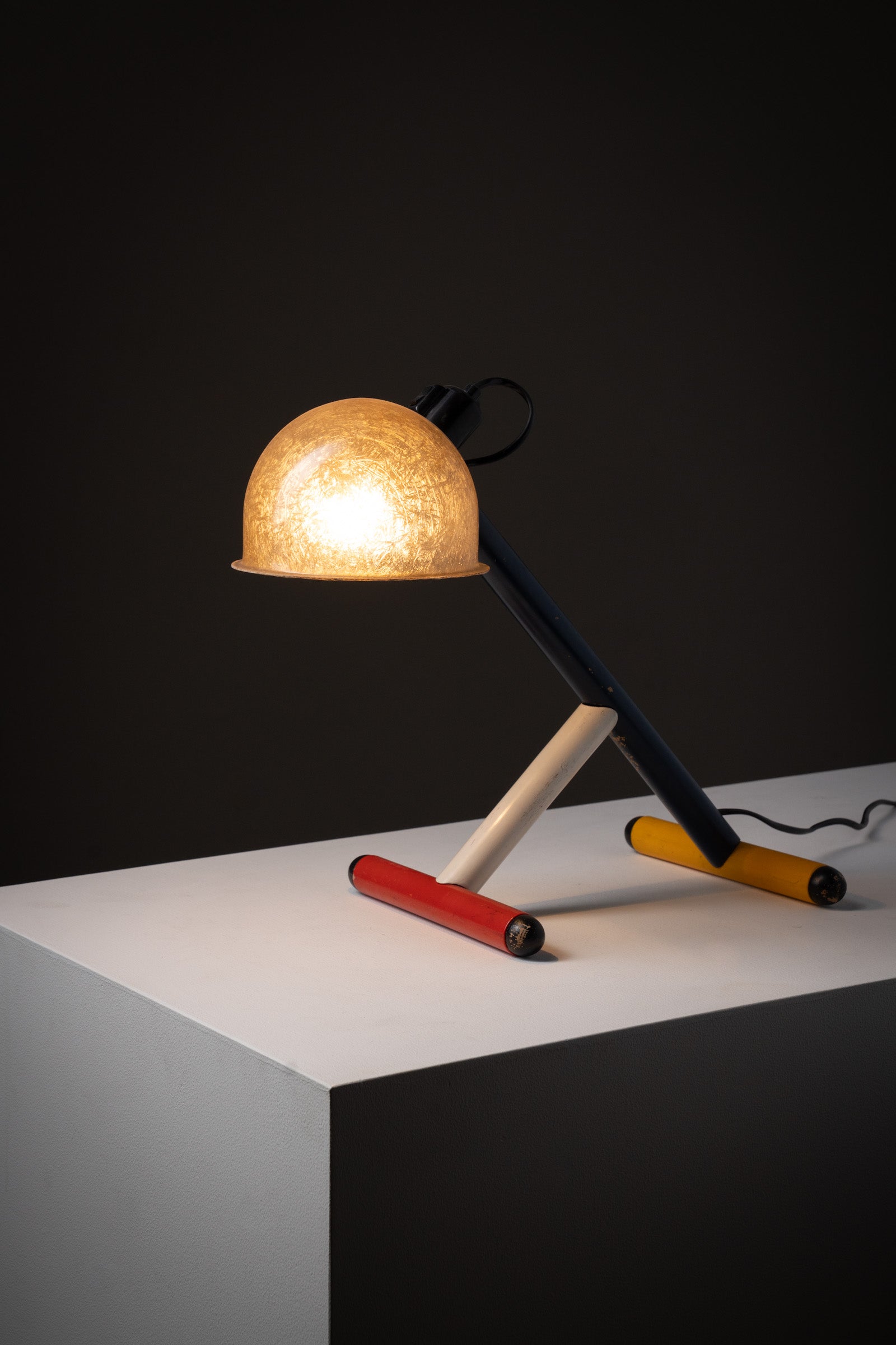 Table lamp by Eduardo Albors Gisbert for Lamsar, 1980s, with fiberglass dome shade and colorful wooden base.