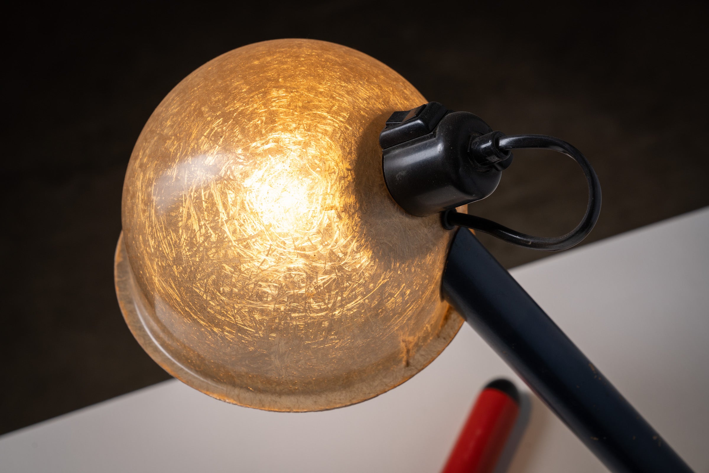 Table lamp by Eduardo Albors Gisbert for Lamsar, 1980s, featuring a fiberglass dome shade and geometric design.