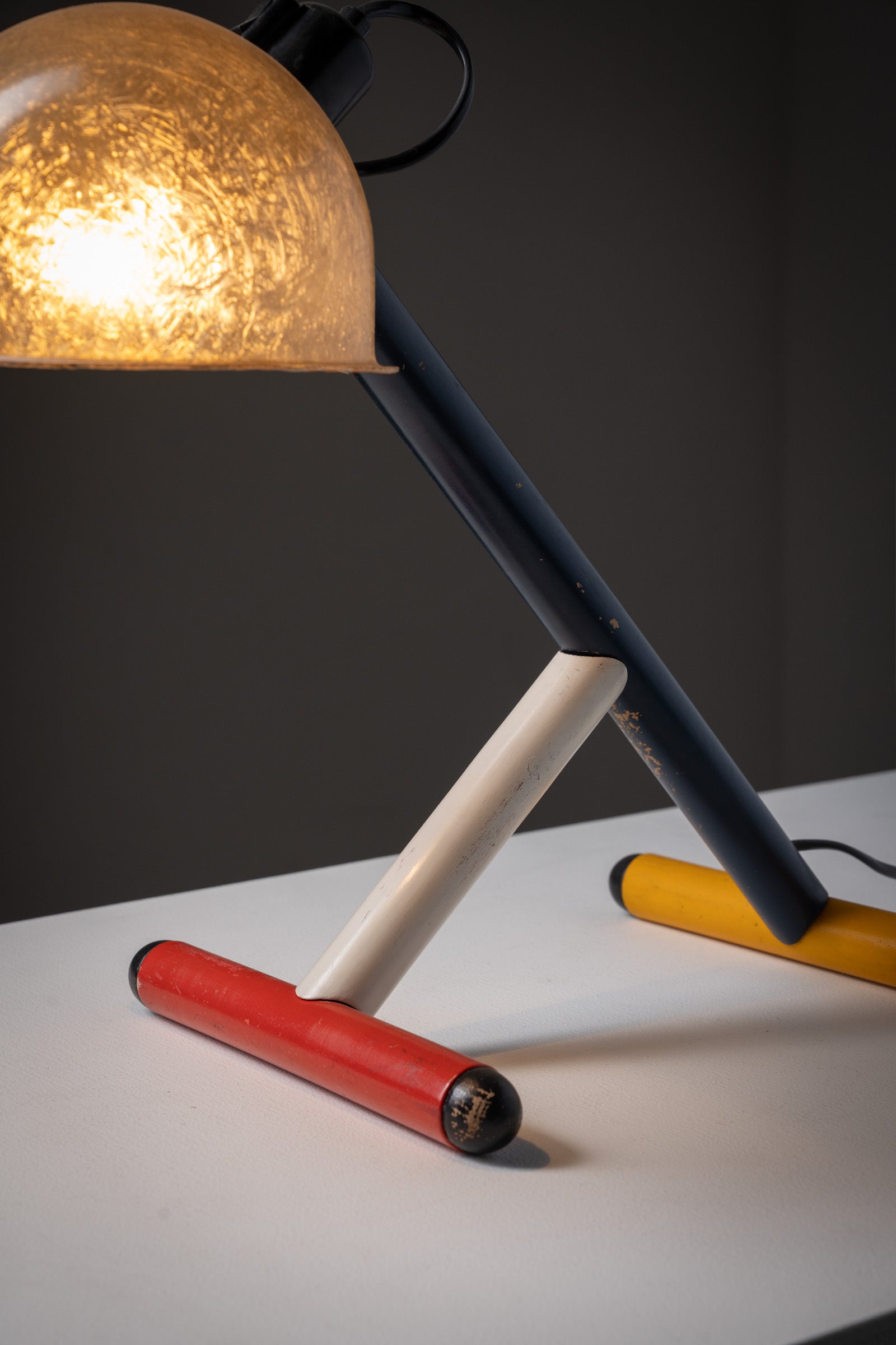 Table lamp by Eduardo Albors Gisbert for Lamsar, 1980s with a fiberglass dome and colorful geometric base.