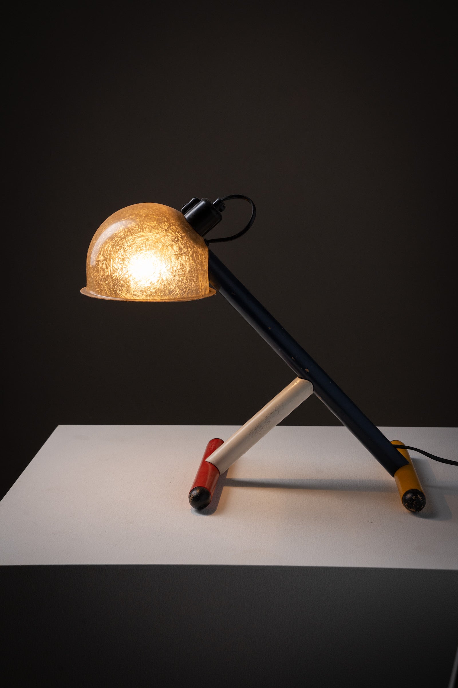 Table lamp by Eduardo Albors Gisbert for Lamsar, 1980s with fiberglass dome and geometric wooden base.