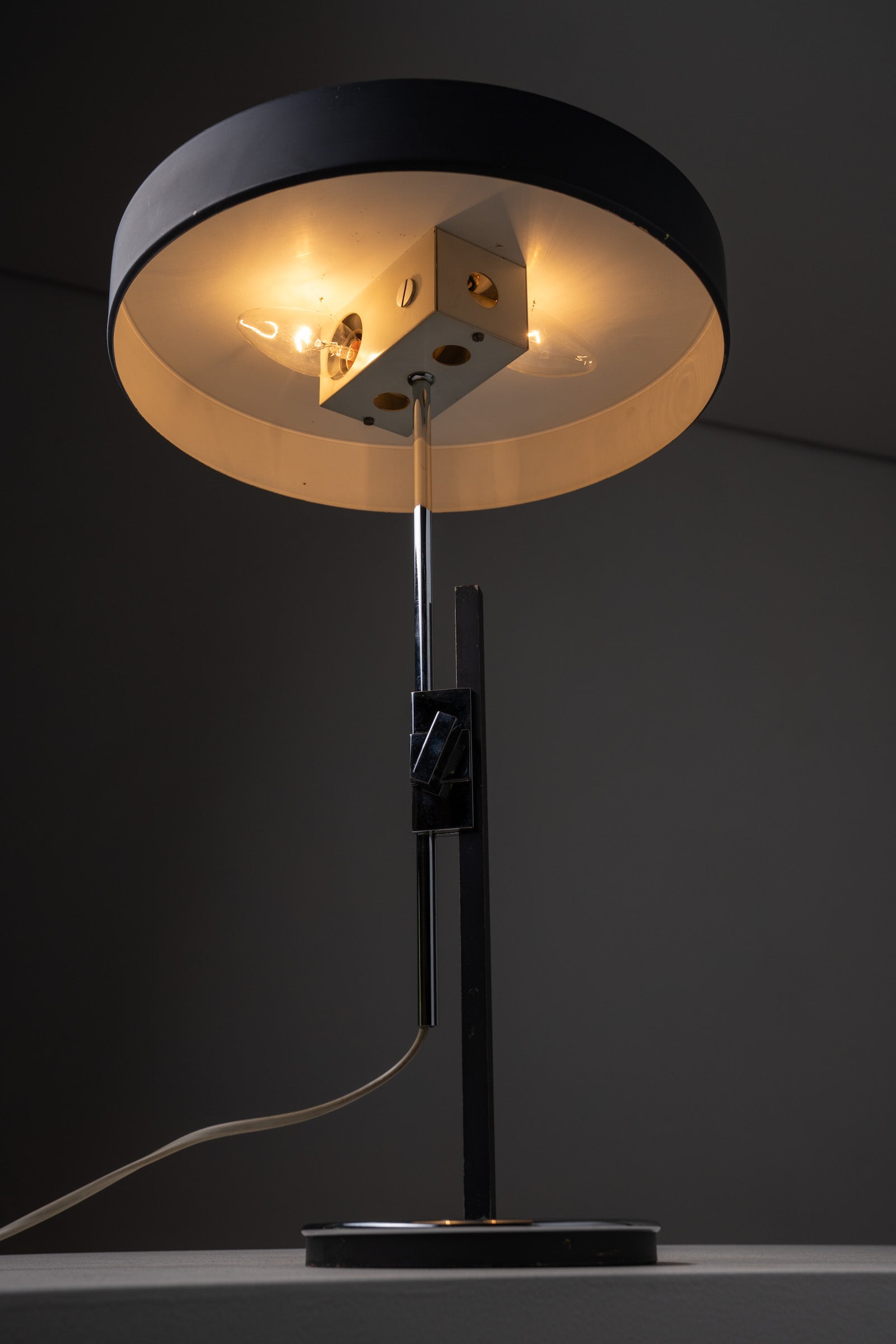 Adjustable Anthracite Table Lamp in Chrome, 1970s with a chrome frame and black shade.