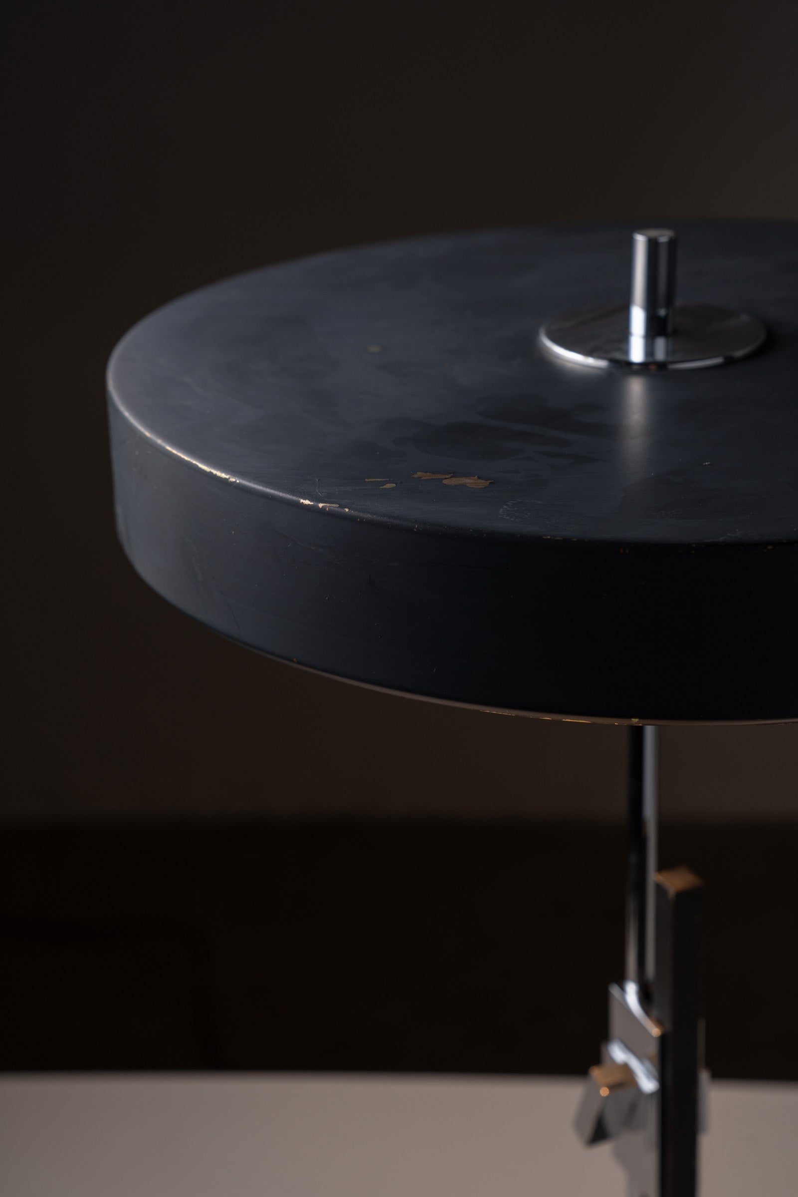 Adjustable Anthracite Table Lamp in Chrome, 1970s with dark lacquered metal shade and chrome details.