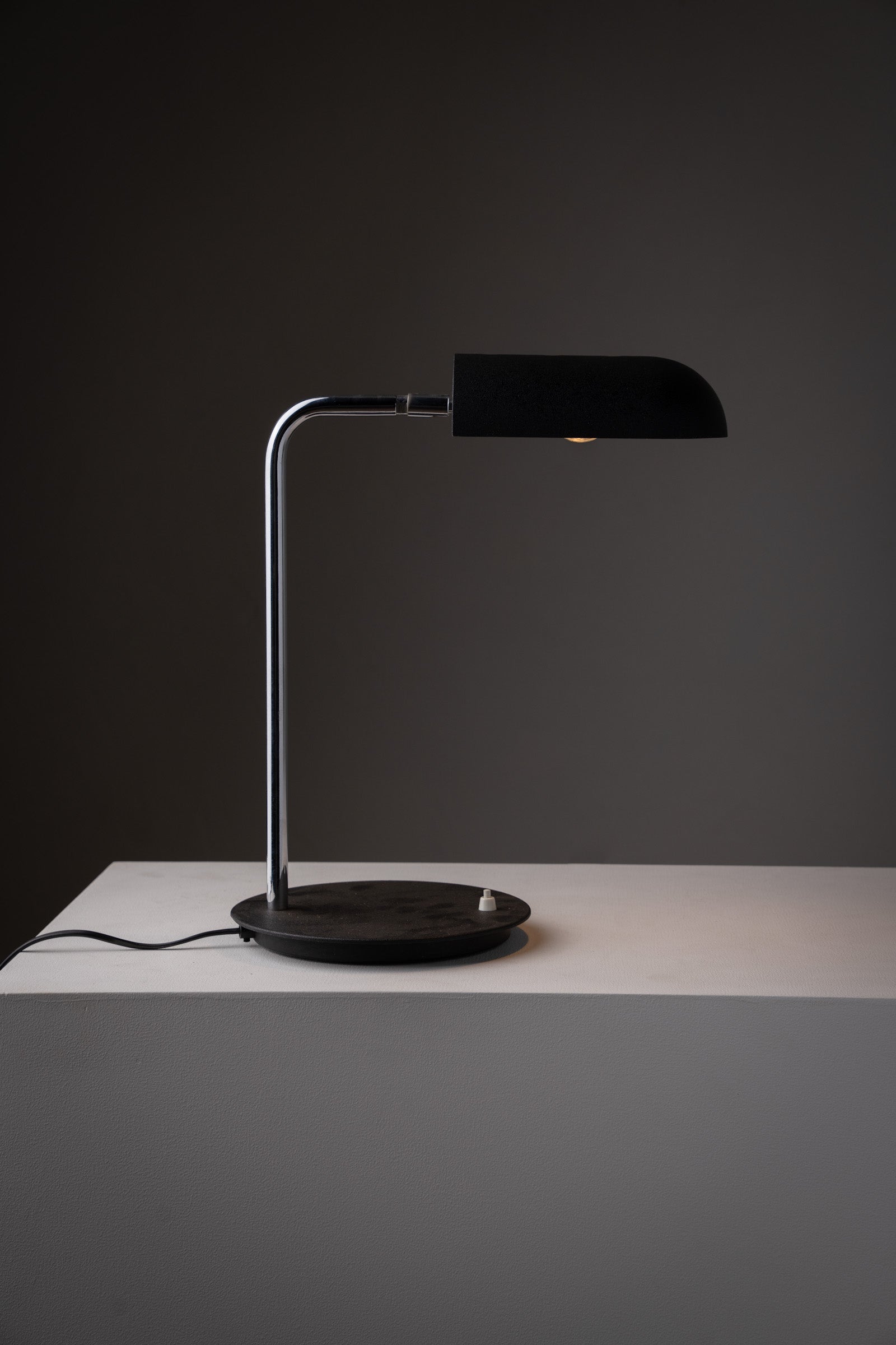 "Snodo" table lamp by Sergio Mazza, Italy, 1970s with adjustable shade and chromed metal stem.