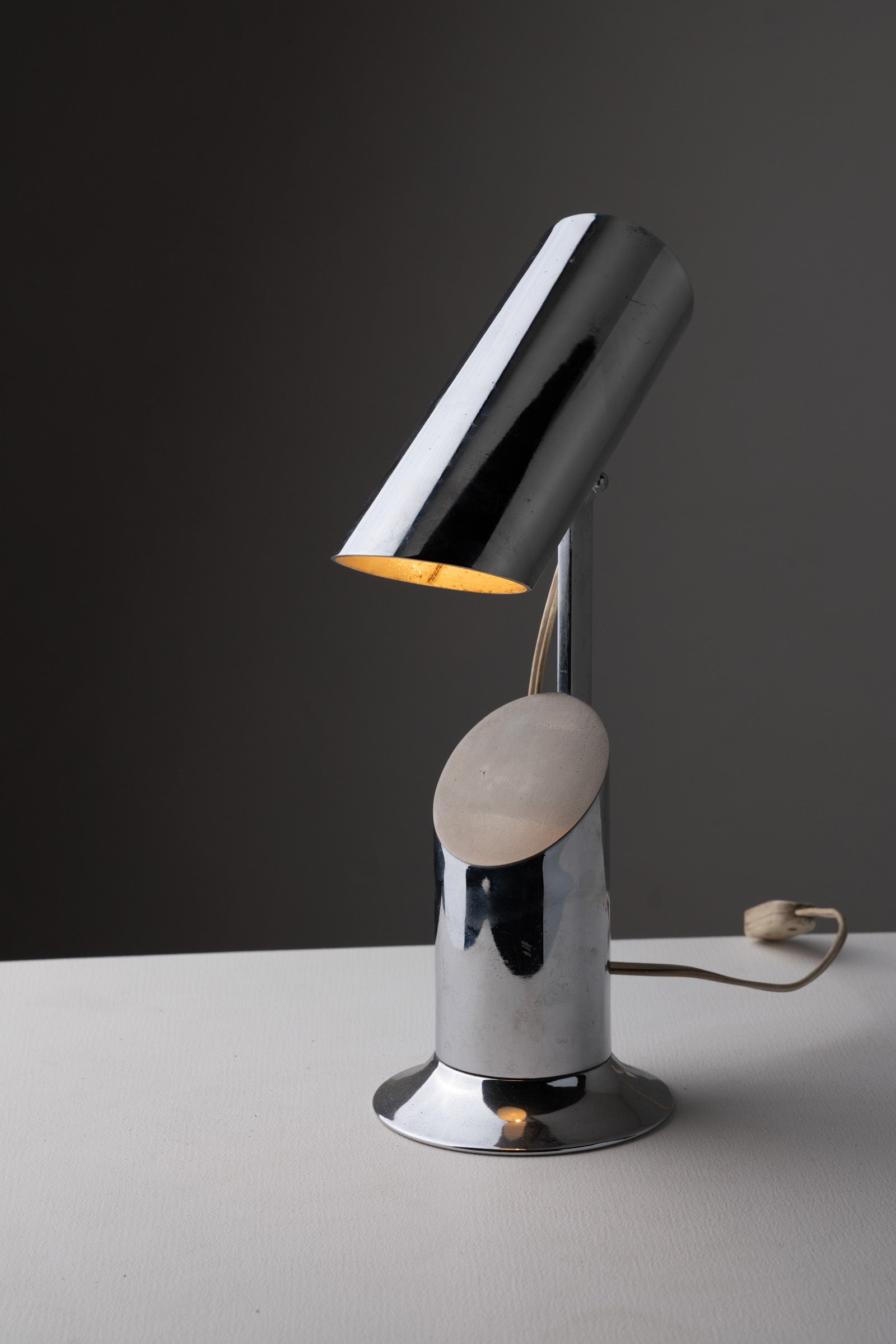 Italian Cylindrical Table Lamp in Polished Chrome with Adjustable Shade, 1970s