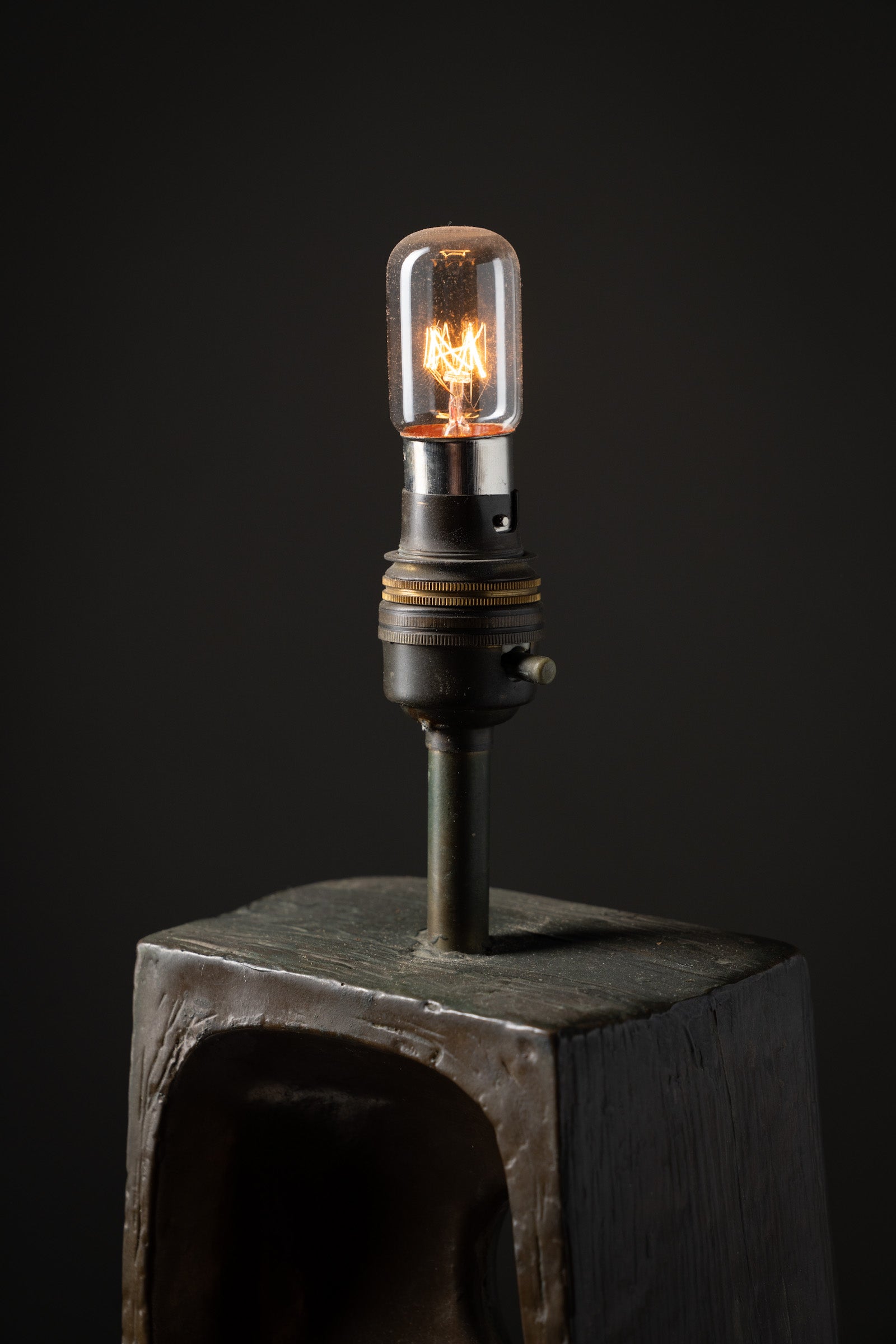 Brutalist Ceramic Table Lamp, 1970s with bronzed ceramic base and textured surface.