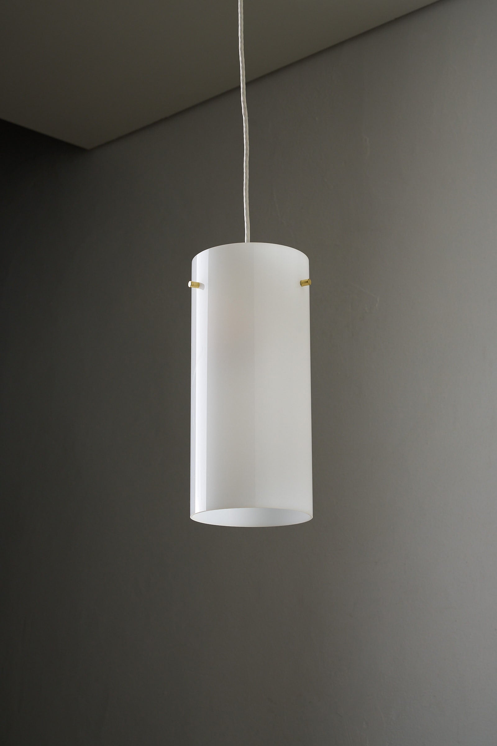 Tubular Acrylic Ceiling Lamp by Fog & Mørup, Denmark, 1960s featuring a cylindrical shape and brass fittings.