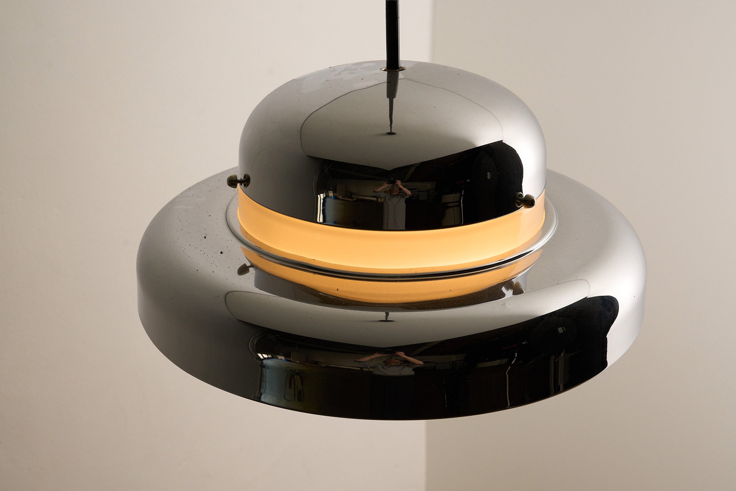 Cosack Chrome Pendant with Opaline Glass Diffuser, 1960s, showcasing mid-century modern elegance and soft ambient light.