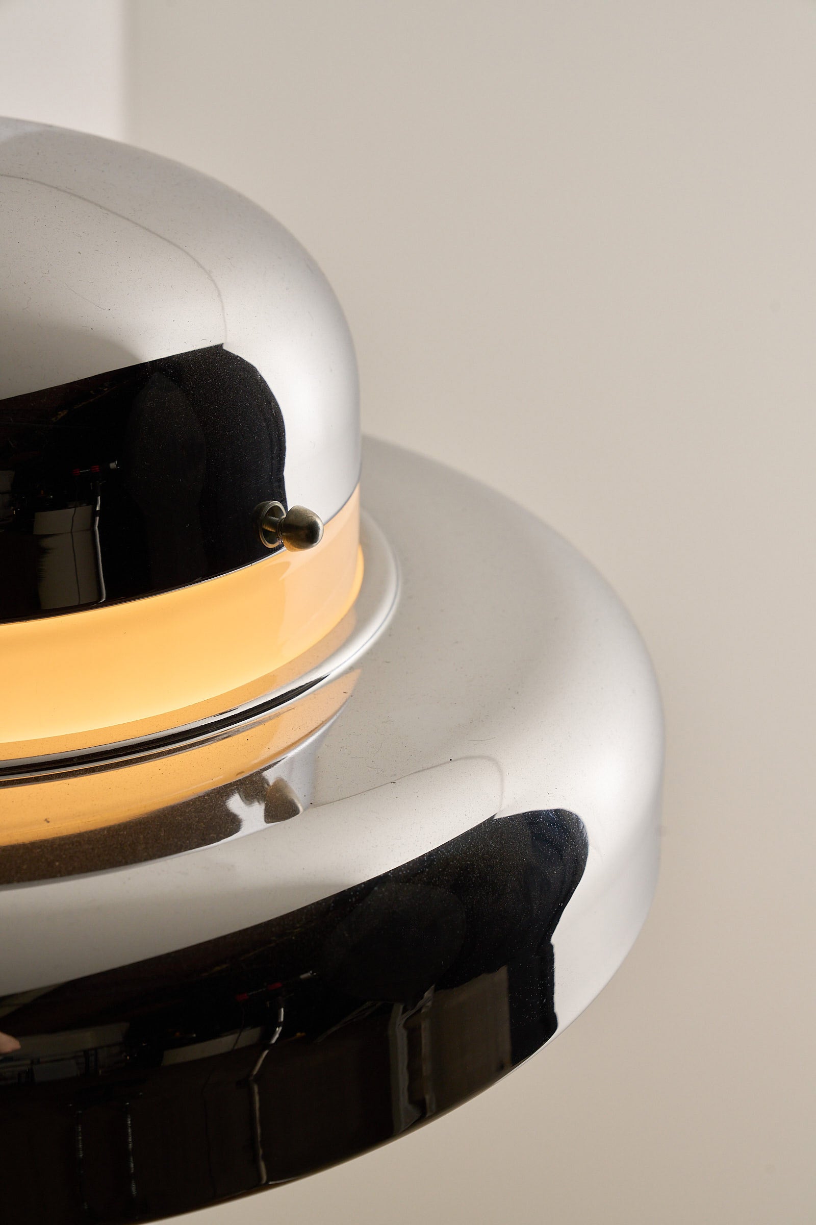 Cosack Chrome Pendant with Opaline Glass Diffuser, 1960s showcasing glossy chrome and opaline glass details.