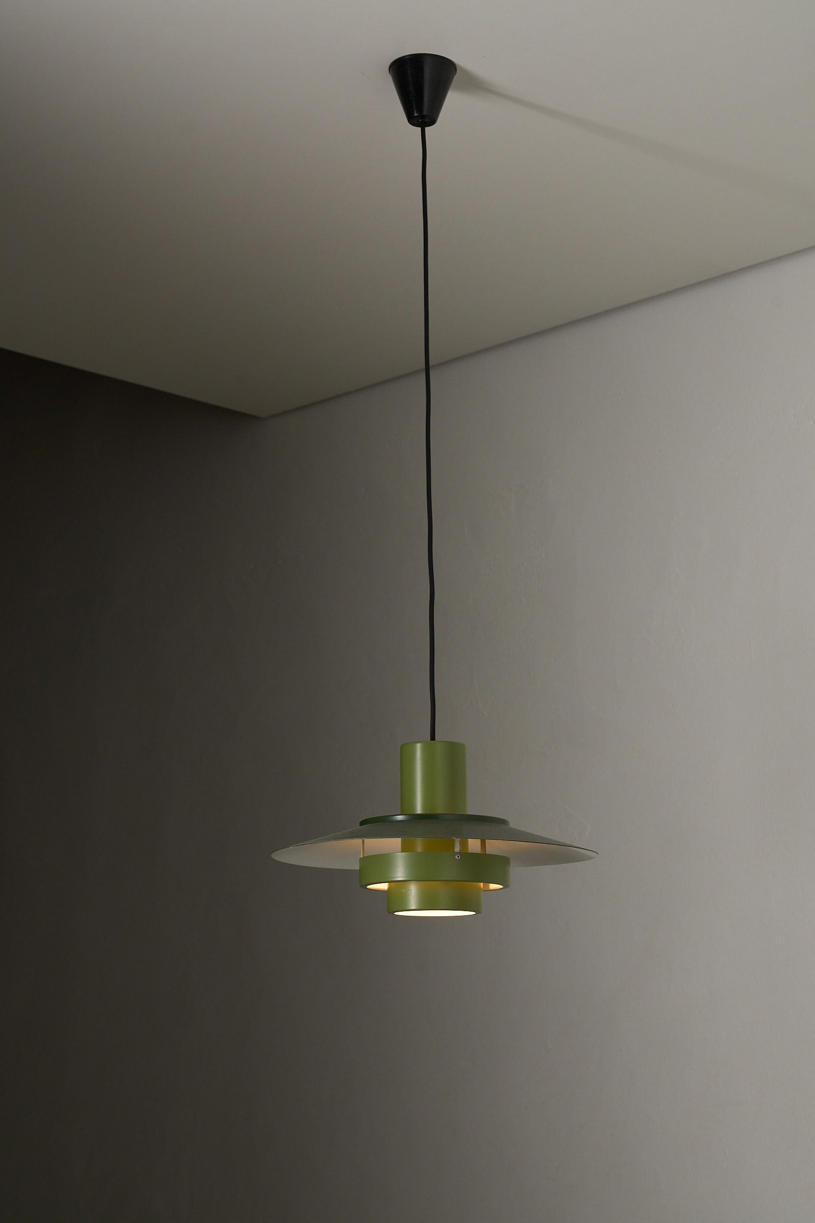 Vintage Green Falcon Pendant Light by Andreas Hansen for Fog & Mørup hanging in a modern interior.