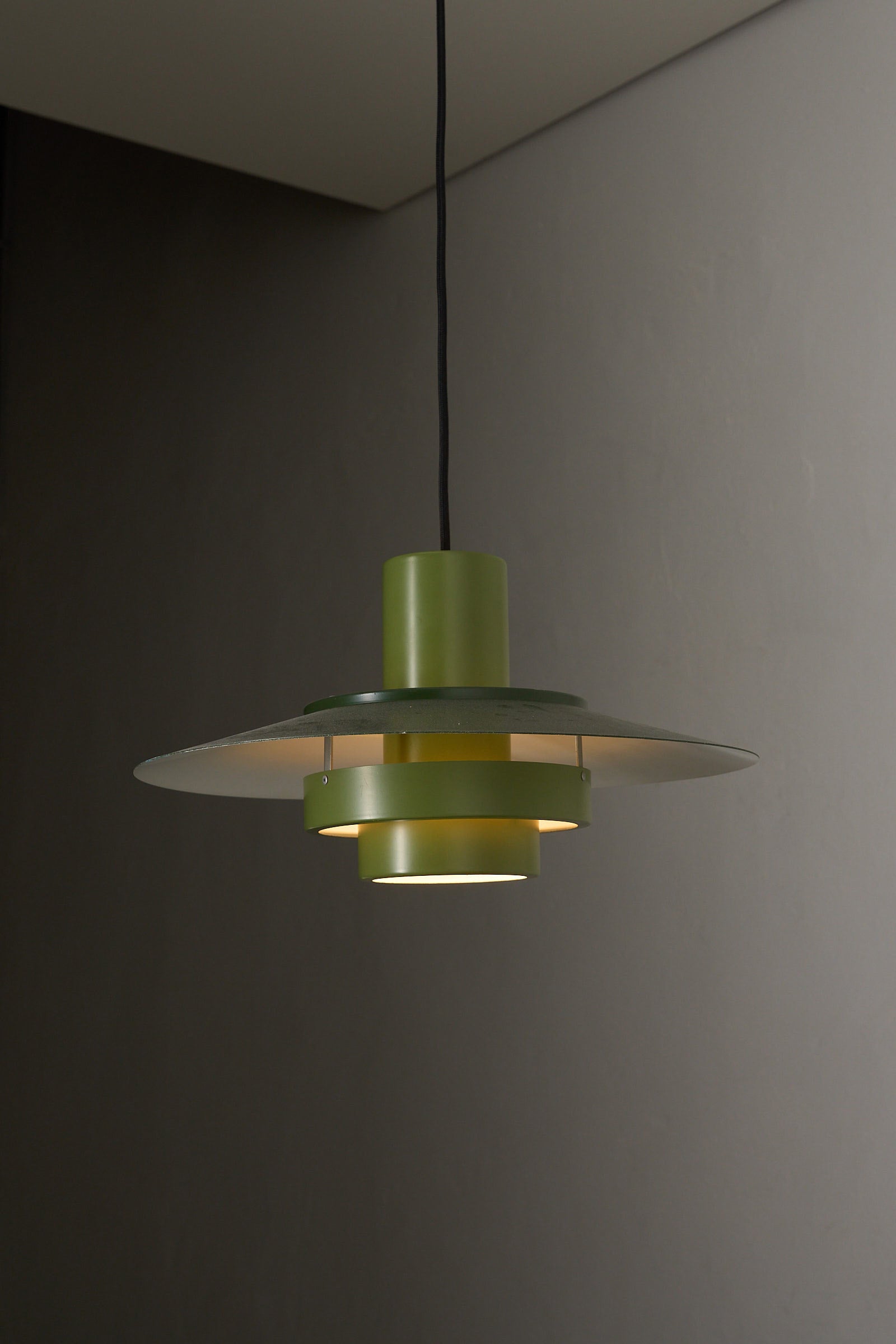 Vintage Green Falcon Pendant Light by Andreas Hansen for Fog & Mørup hanging elegantly in modern interior design.