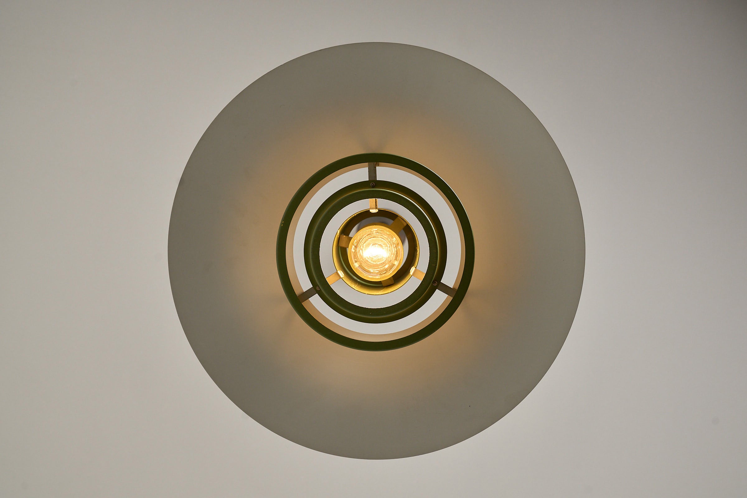 Vintage Green Falcon Pendant Light by Andreas Hansen for Fog & Mørup, showcasing its elegant layered aluminum shade.