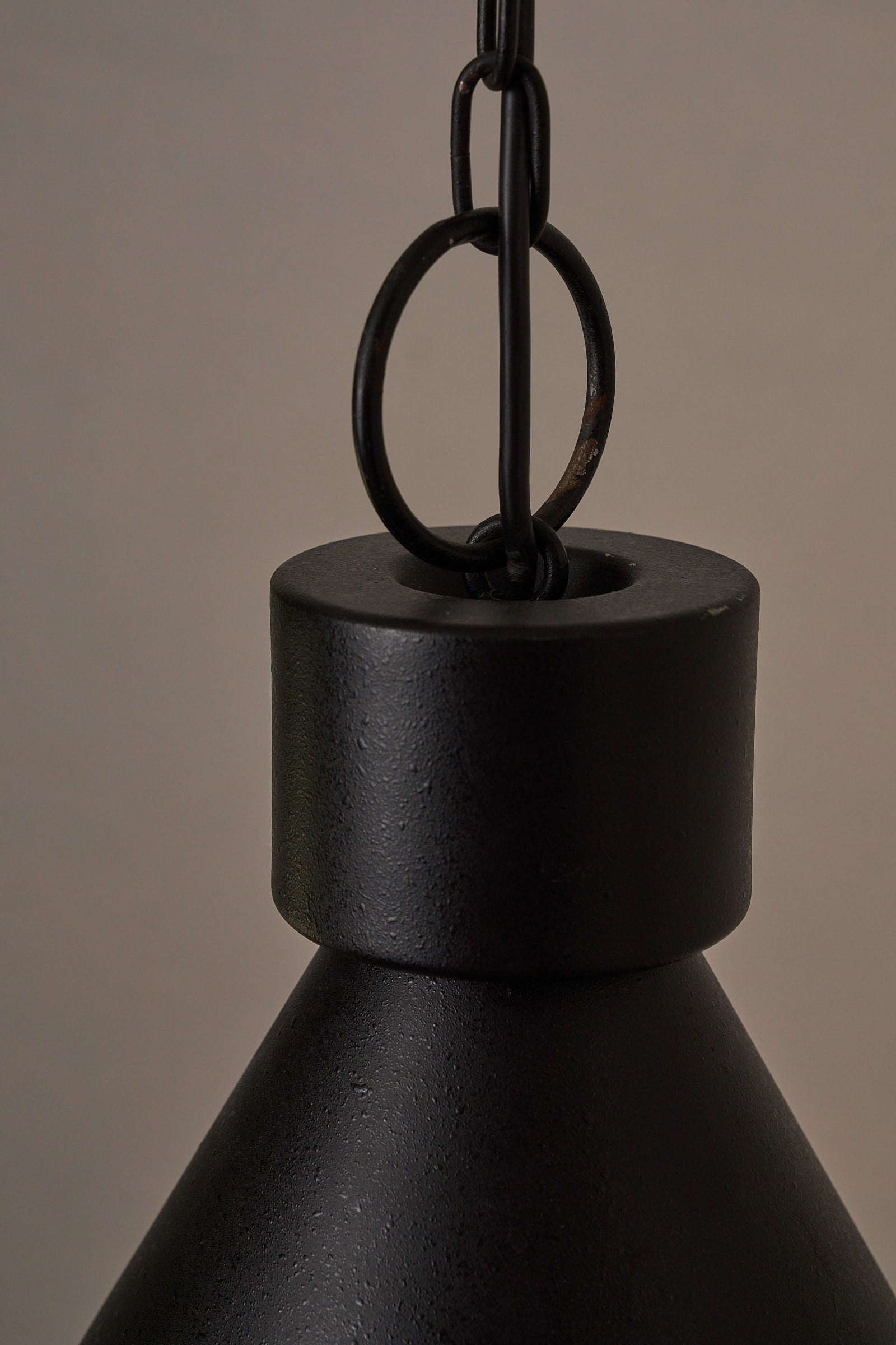 Close-up of the BOOM Ceiling Lamp, Black Metal & Bubble Glass Pendant showing textured black metal frame.