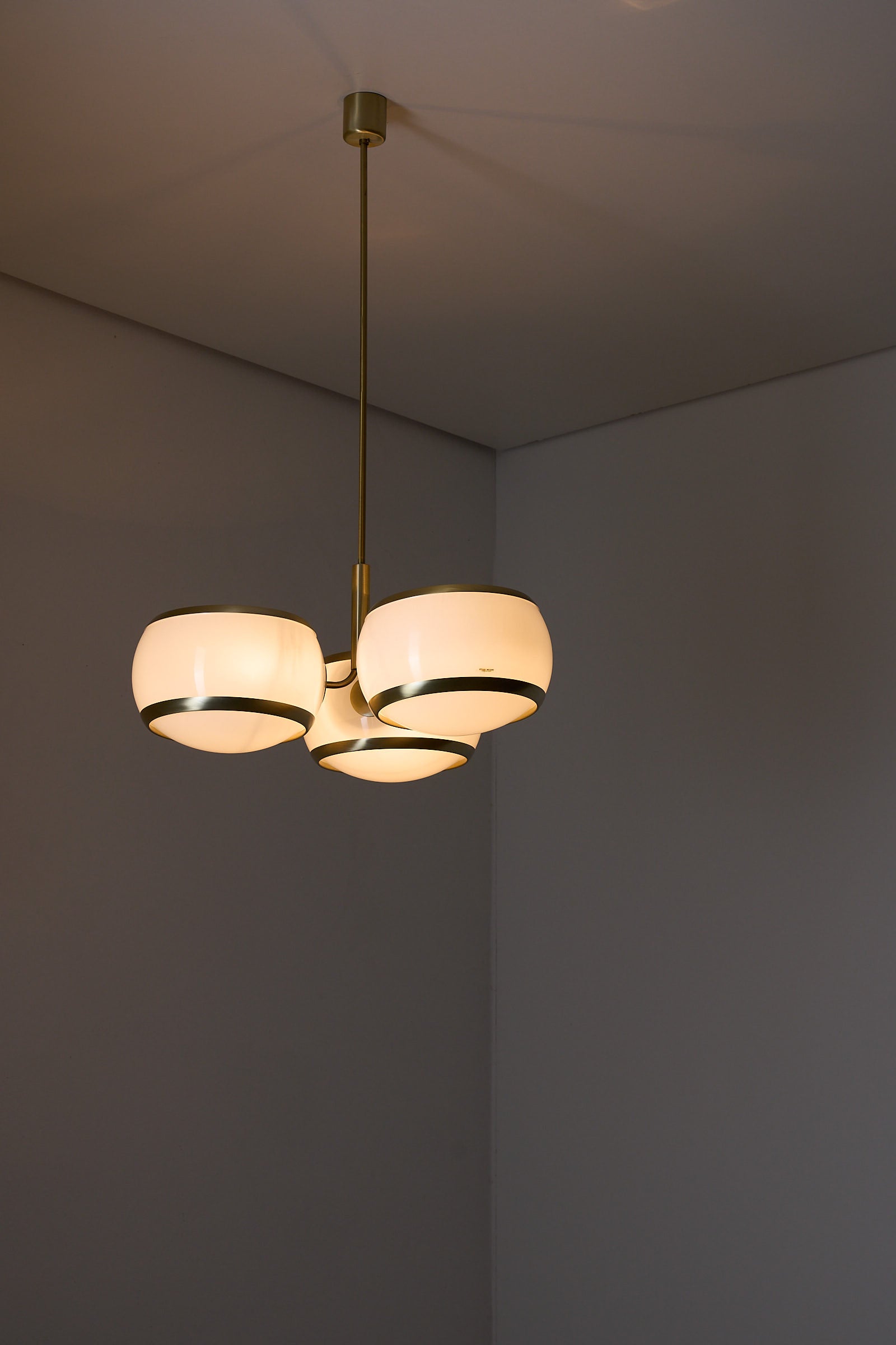 Stilux Milano “Aragona” Ceiling Lamp, Italy, 1960s with three opaline globes and brass details