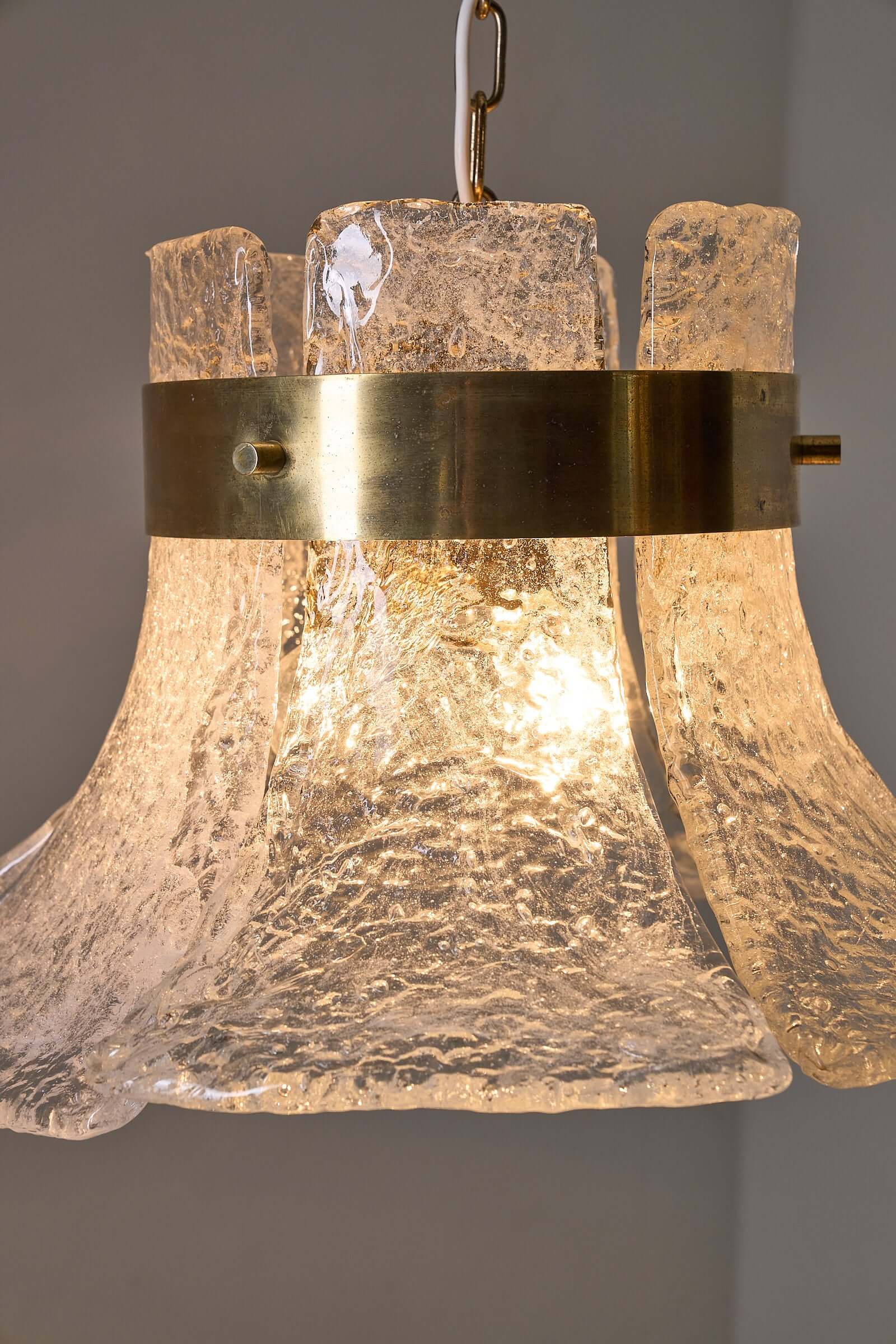 Carlo Nason for Kalmar Glass Chandelier featuring modular design with thick Murano glass and brass accents.