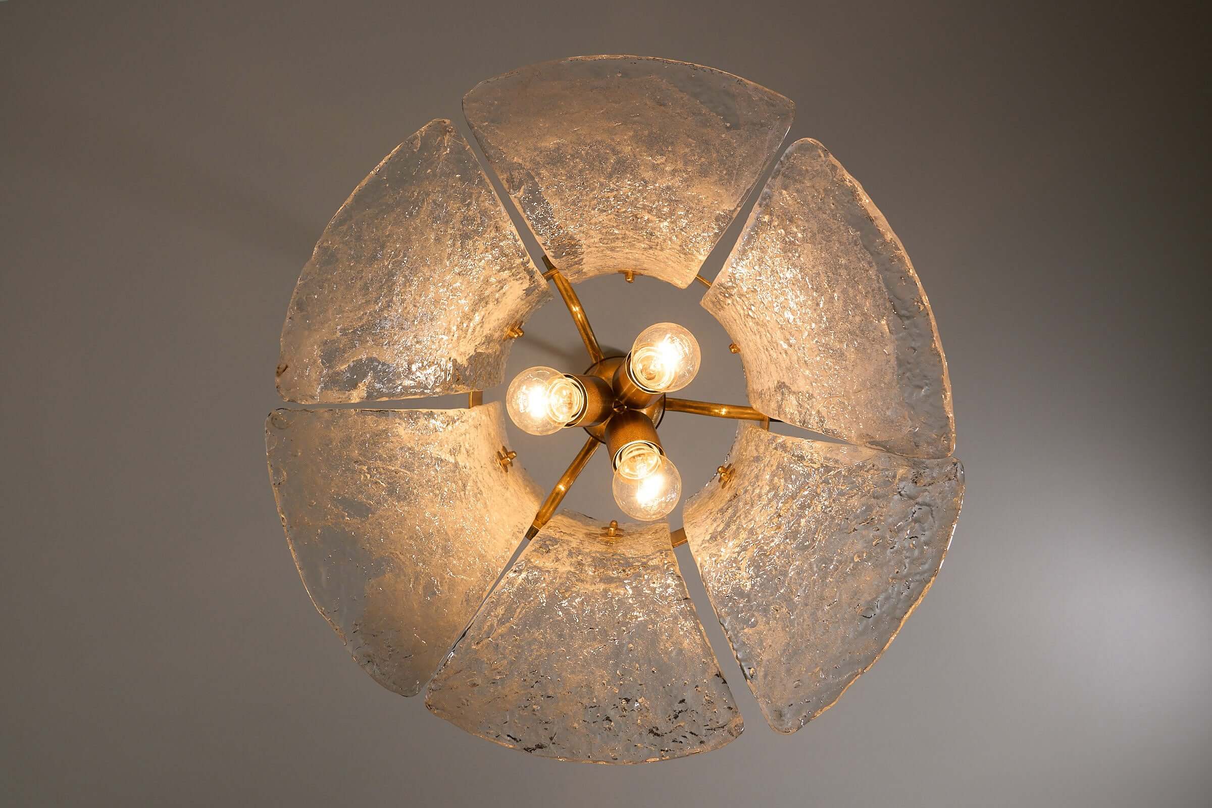 Carlo Nason for Kalmar Glass Chandelier - Modular six-panel pendant lamp with Murano glass and brass.