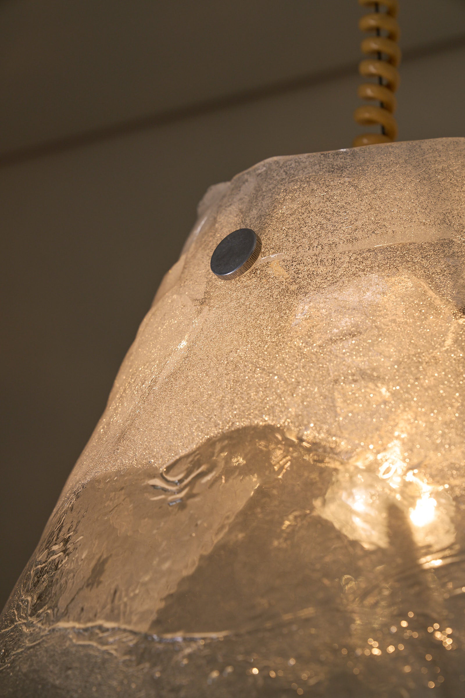 Carlo Nason Two-Panel Glass Chandelier detail showcasing the texture and light of hand-blown Murano glass.