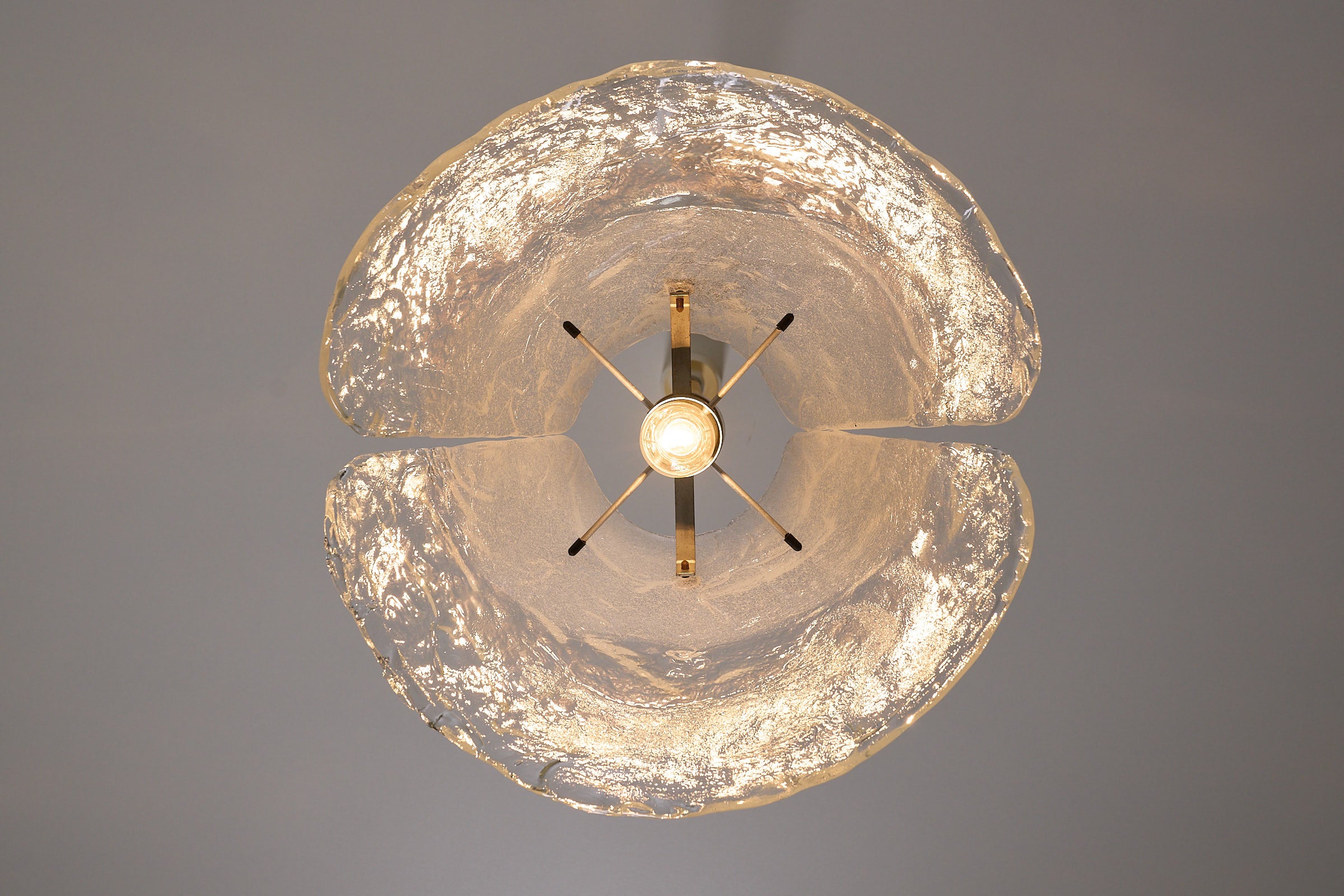 Carlo Nason Two-Panel Glass Chandelier viewed from below, showcasing the intricate Murano glass design.