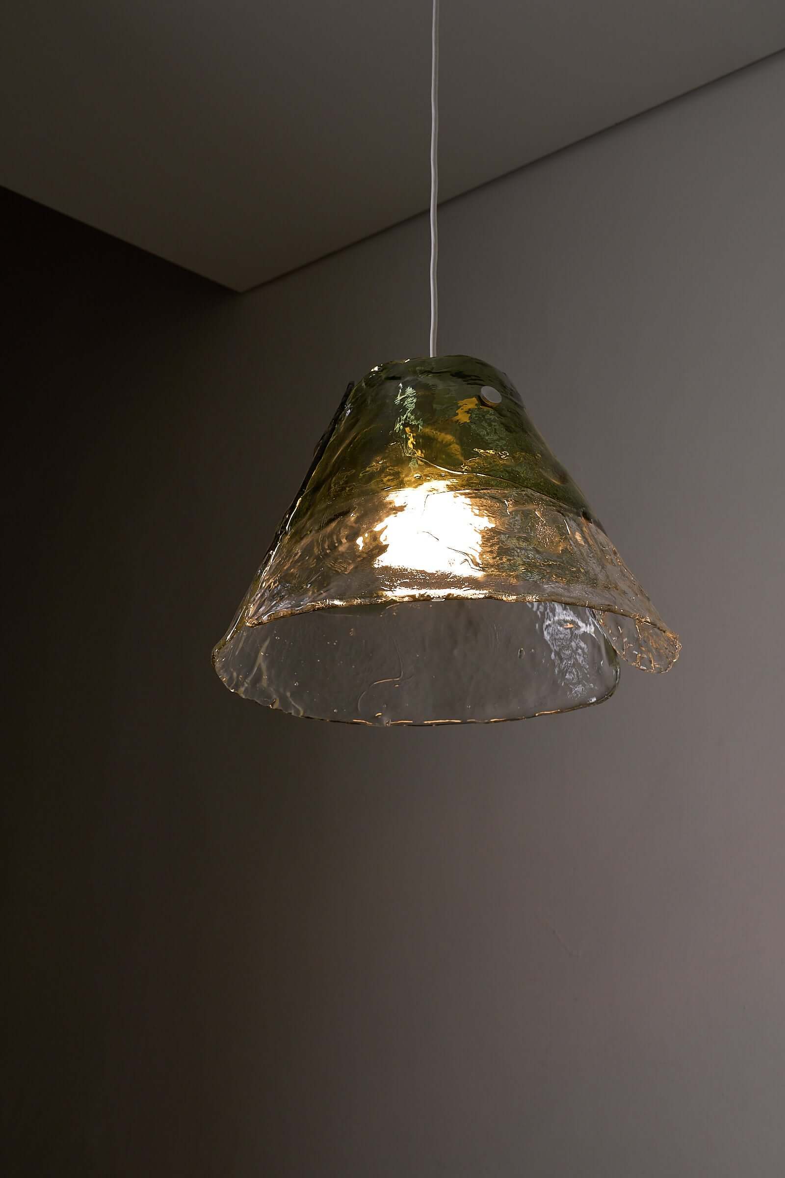 Carlo Nason Two-Tone Glass Chandelier, Moss-Green hanging lamp with Murano glass shade