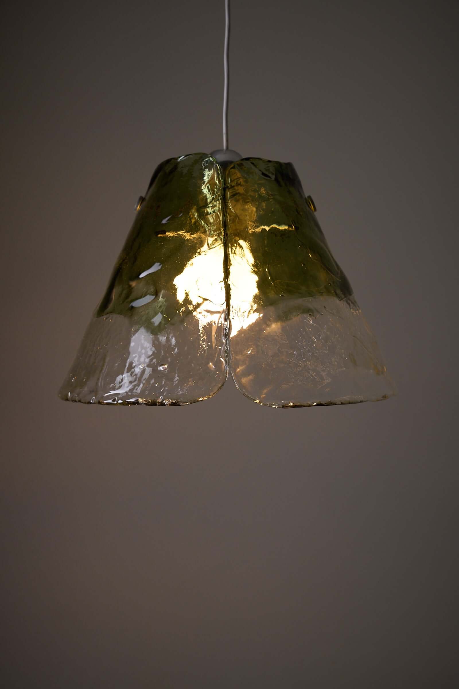 Carlo Nason Two-Tone Glass Chandelier, Moss-Green, featuring modular Murano glass design from the 1970s.