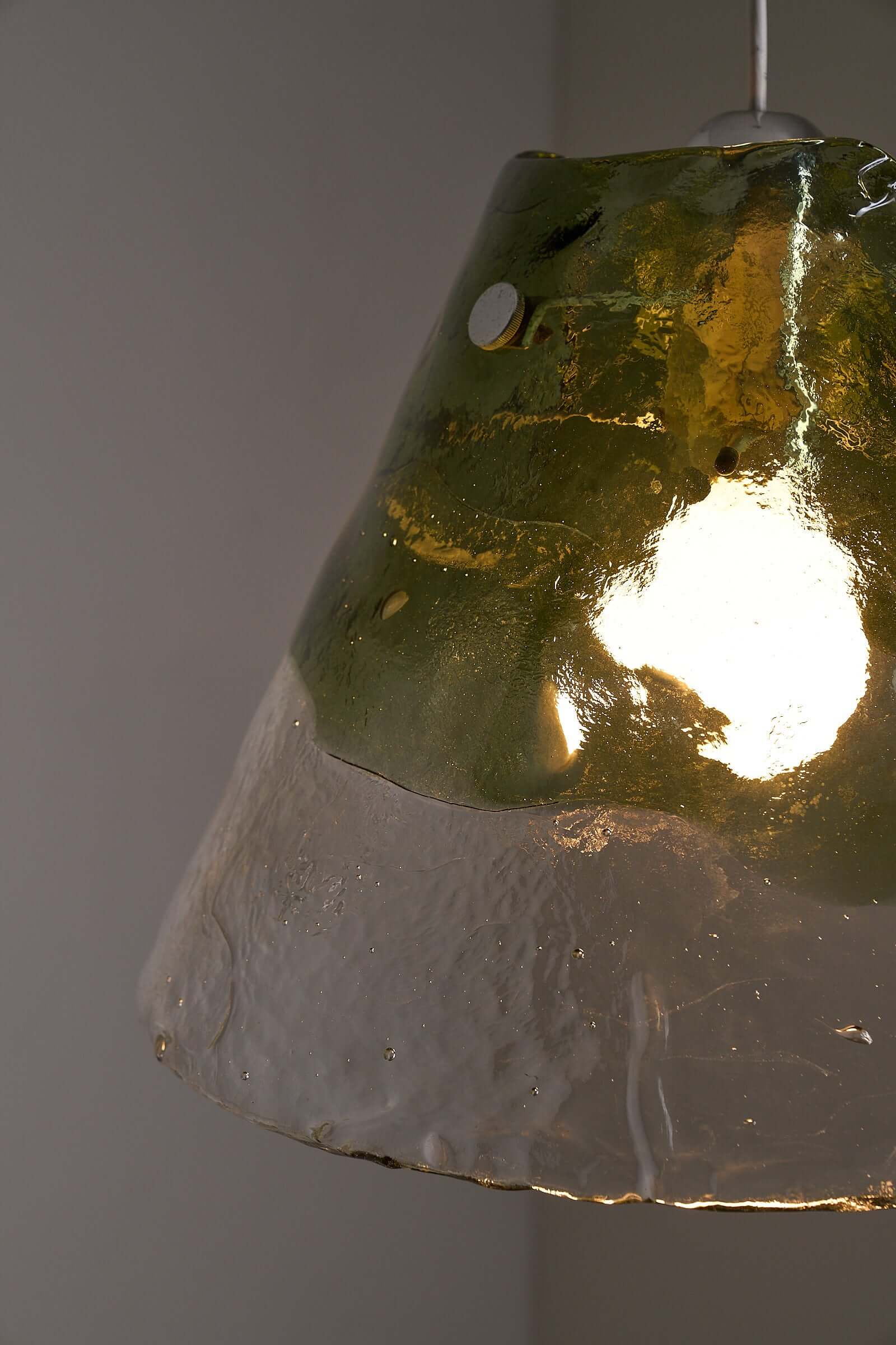 Carlo Nason Two-Tone Glass Chandelier, Moss-Green featuring hand-blown Murano glass, showcasing mid-century modern design.