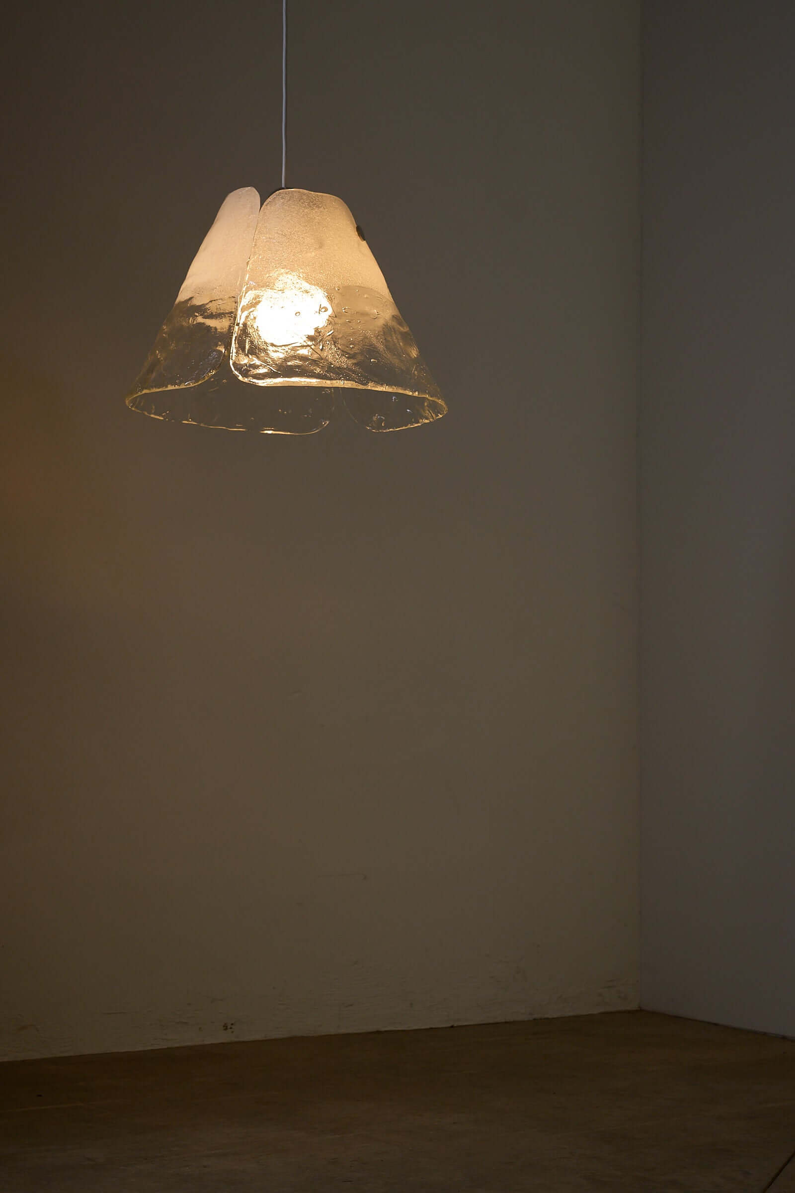 Carlo Nason Two-Tone Glass Chandelier, White illuminating a modern space with its unique Murano glass design.