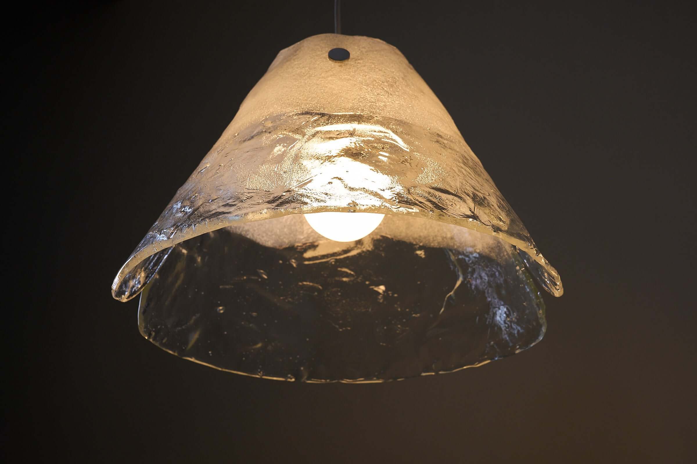 Carlo Nason Two-Tone Glass Chandelier, White showing the elegant Murano glass design illuminated.