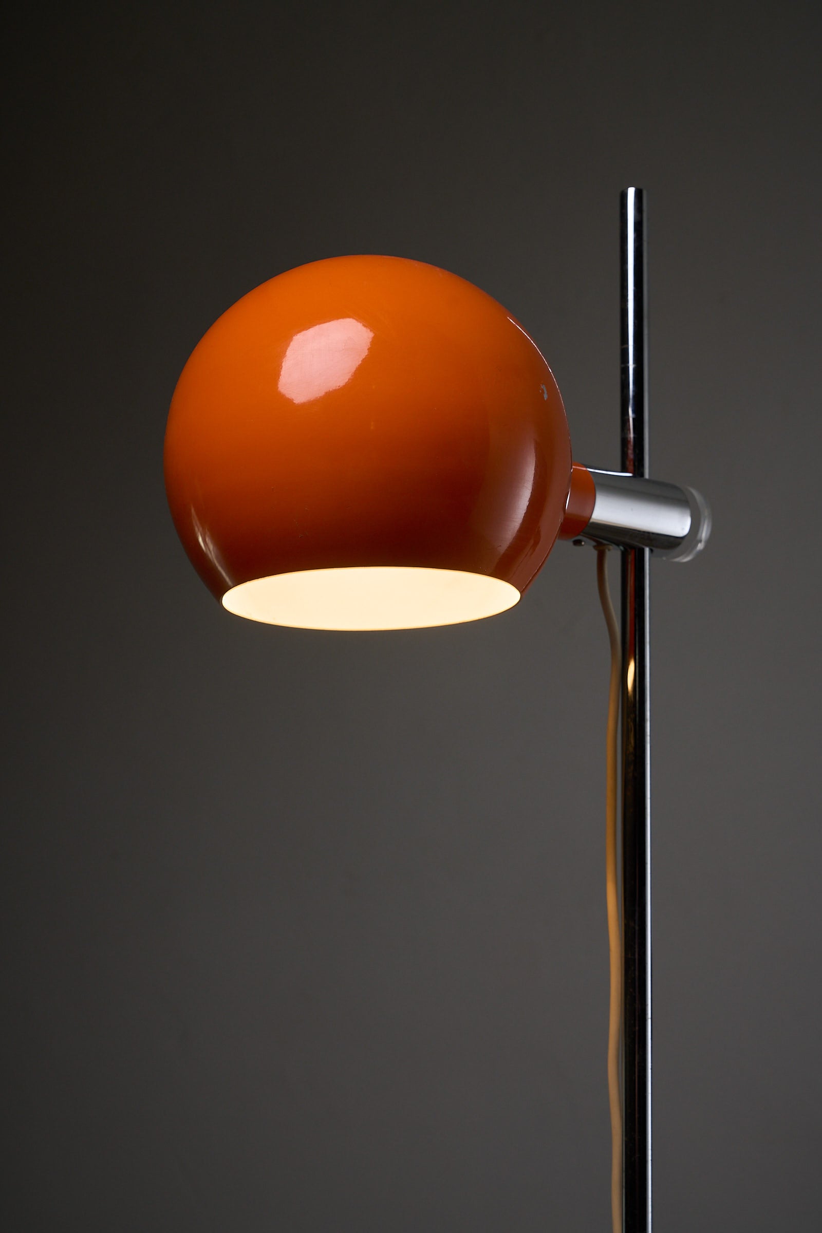 Orange Metal Sphere Floor Lamp by Cosack, Germany 1960s with adjustable shade and chrome-plated base.