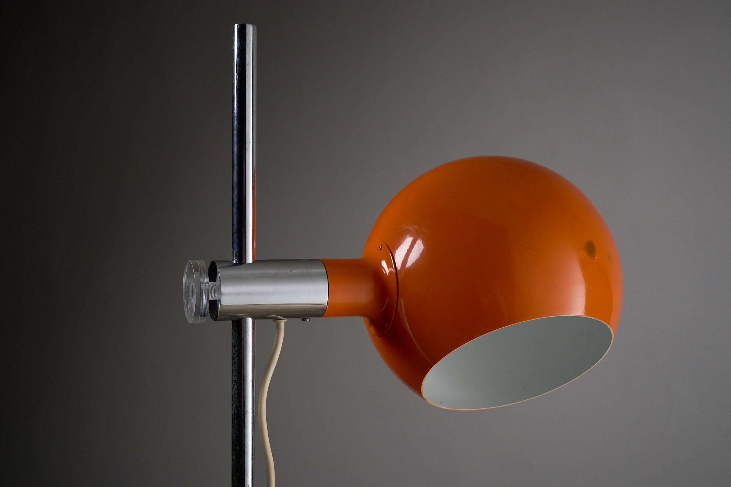 Orange Metal Sphere Floor Lamp by Cosack, Germany 1960s with adjustable shade and chrome base.