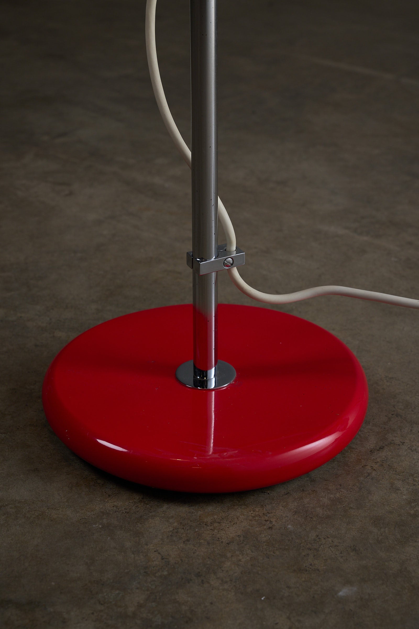 Red Double-Sphere Floor Lamp by Cosack, Germany 1960s base showing chromed stem and orange lacquered base.