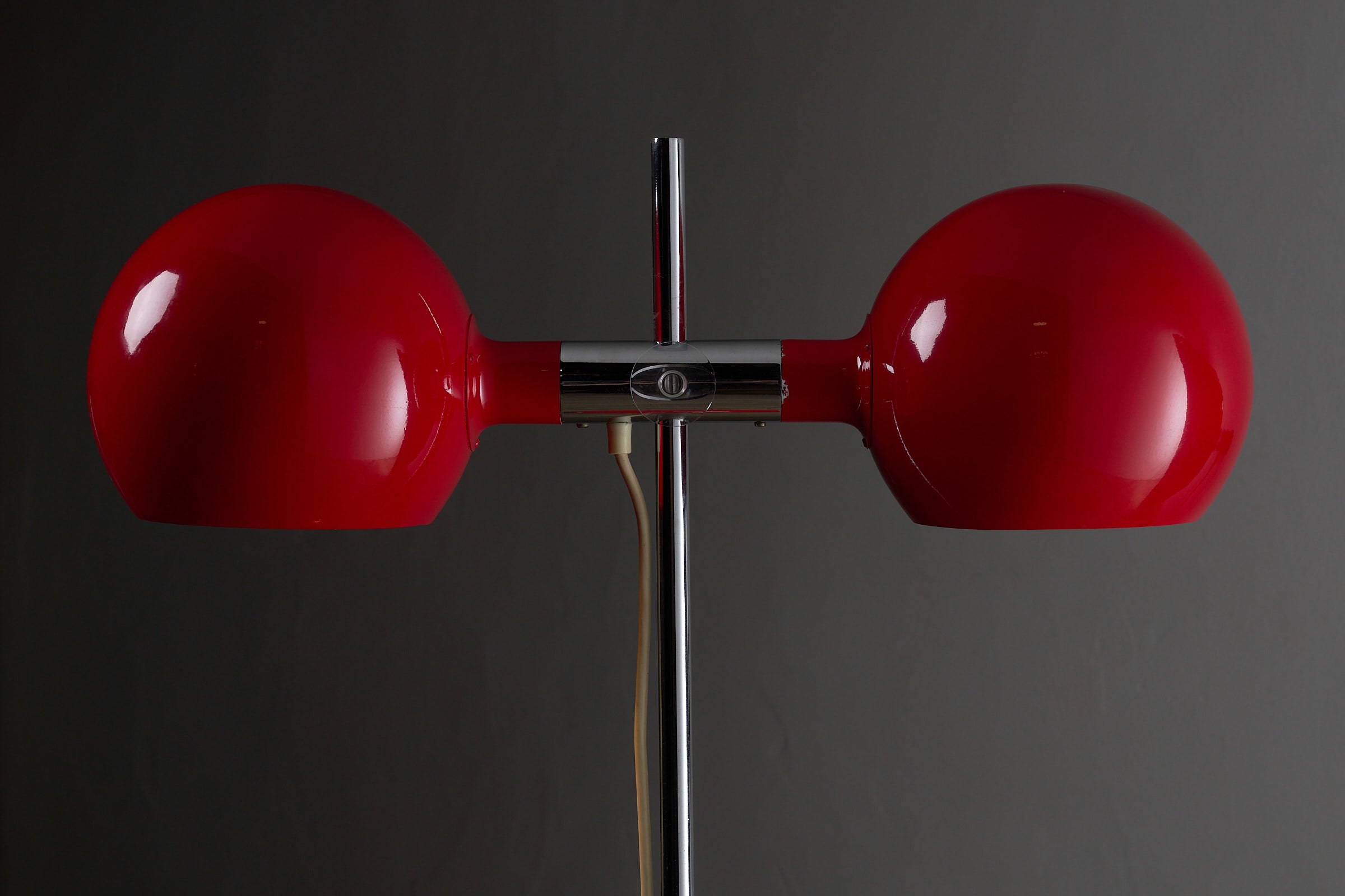 Red Double-Sphere Floor Lamp by Cosack, Germany 1960s with chrome stem and twin red spheres.