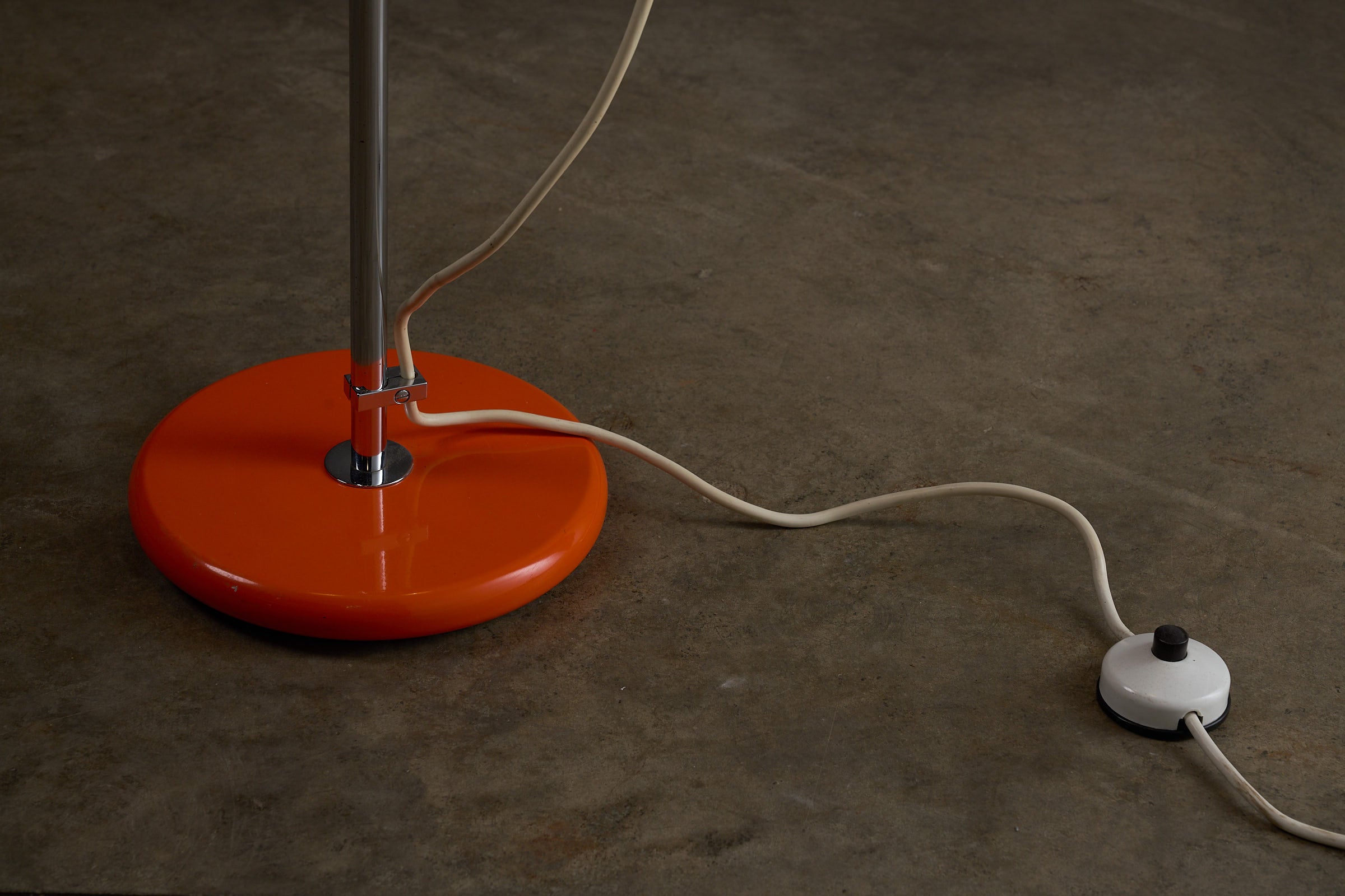 Orange Double-Sphere Floor Lamp by Cosack, Germany 1960s showing the base and cord switch.