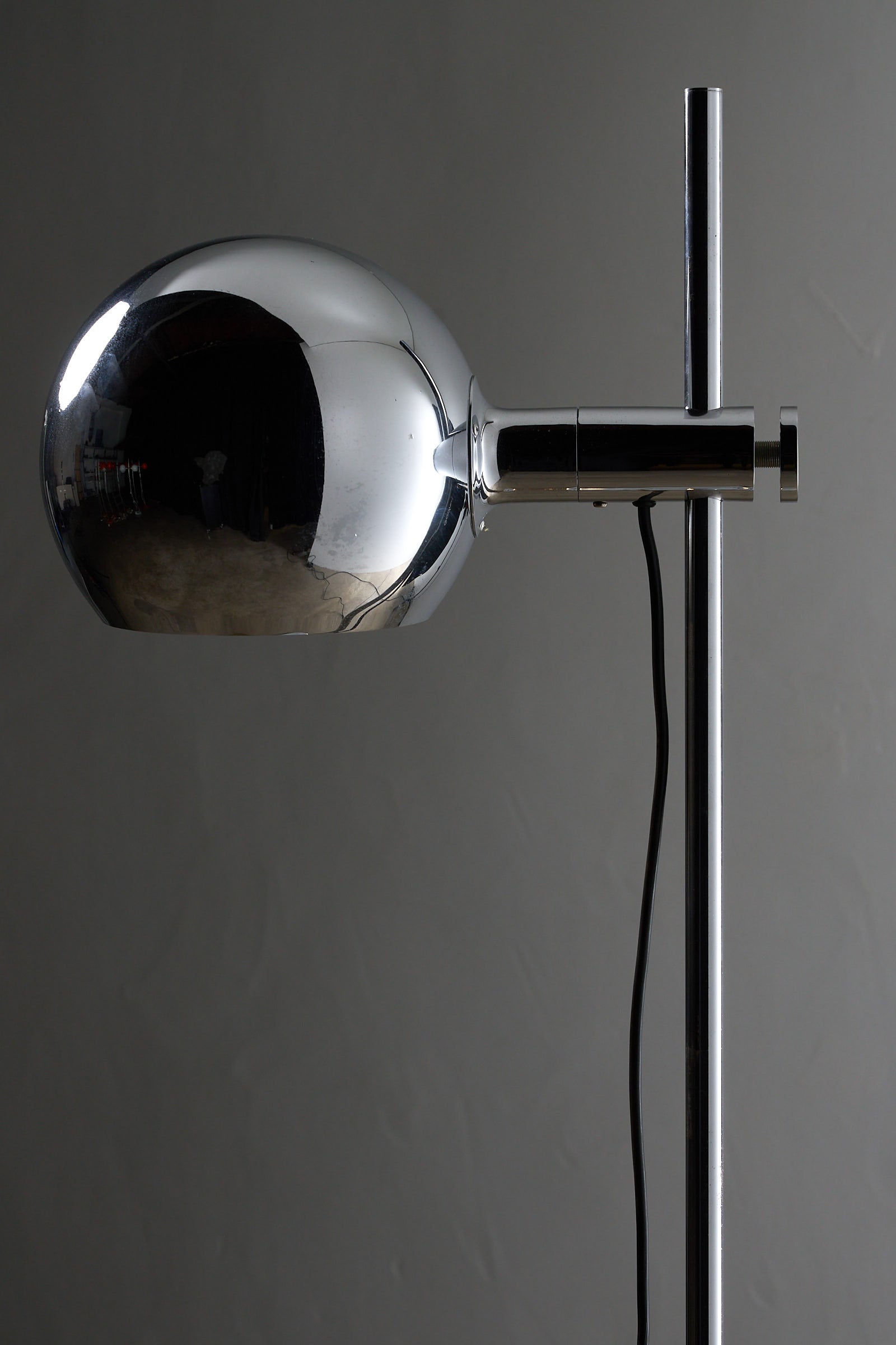 Chrome Sphere Floor Lamp with a chromed steel shade and adjustable height, designed by Cosack Leuchten, Germany.