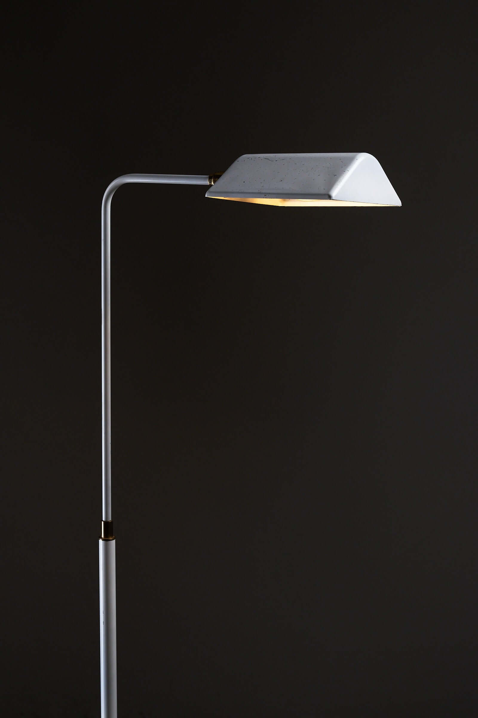 Adjustable Floor Lamp by Boulanger, White Finish with triangular shade and brass details.