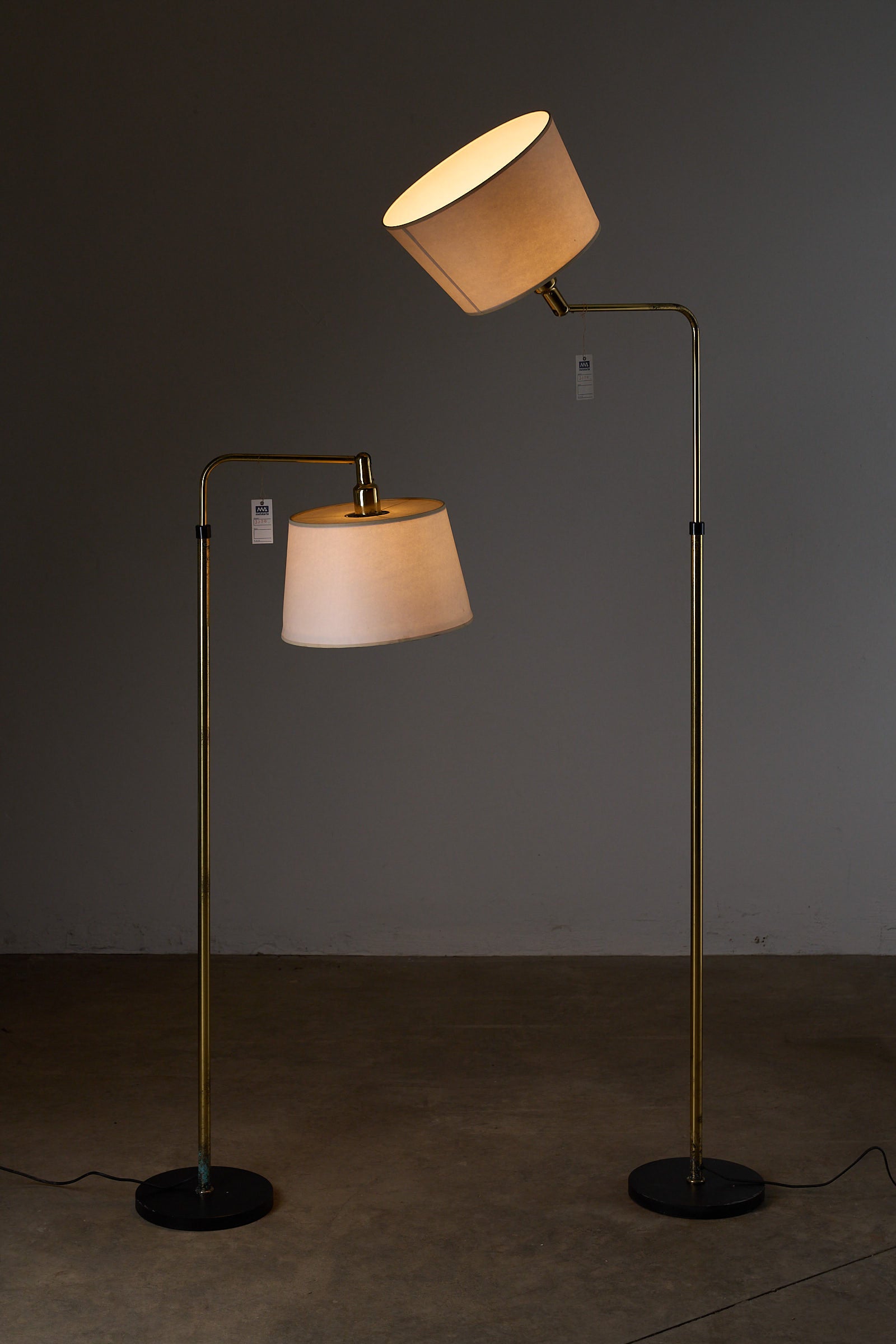 Adjustable Floor Lamp, Metalarte Spain with conical shade and brass stem, ideal for task or ambient lighting.