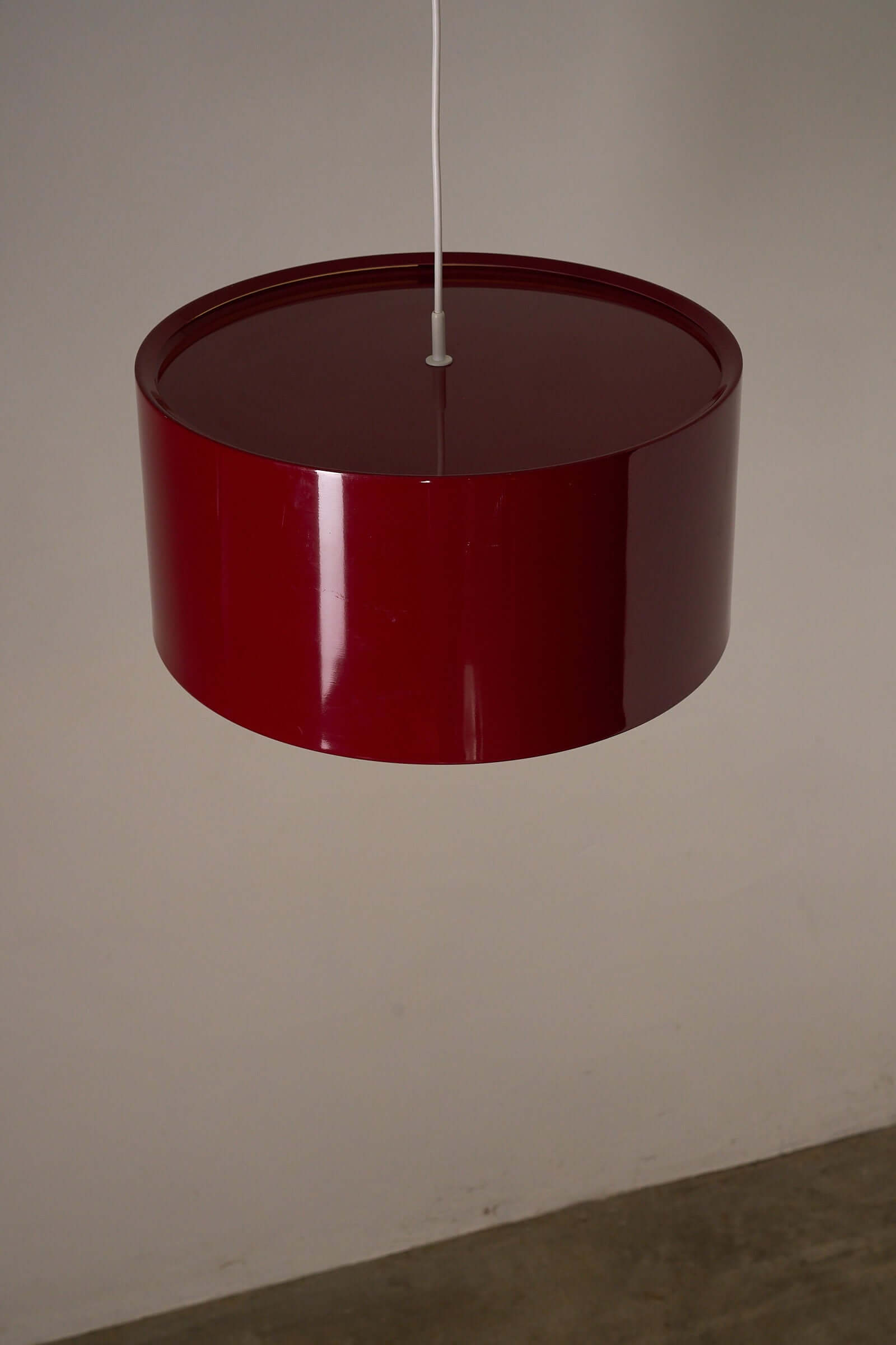 Fog & Mørup Drum Pendant in Bordeaux, elegant vintage ceiling lamp design from the 1970s.