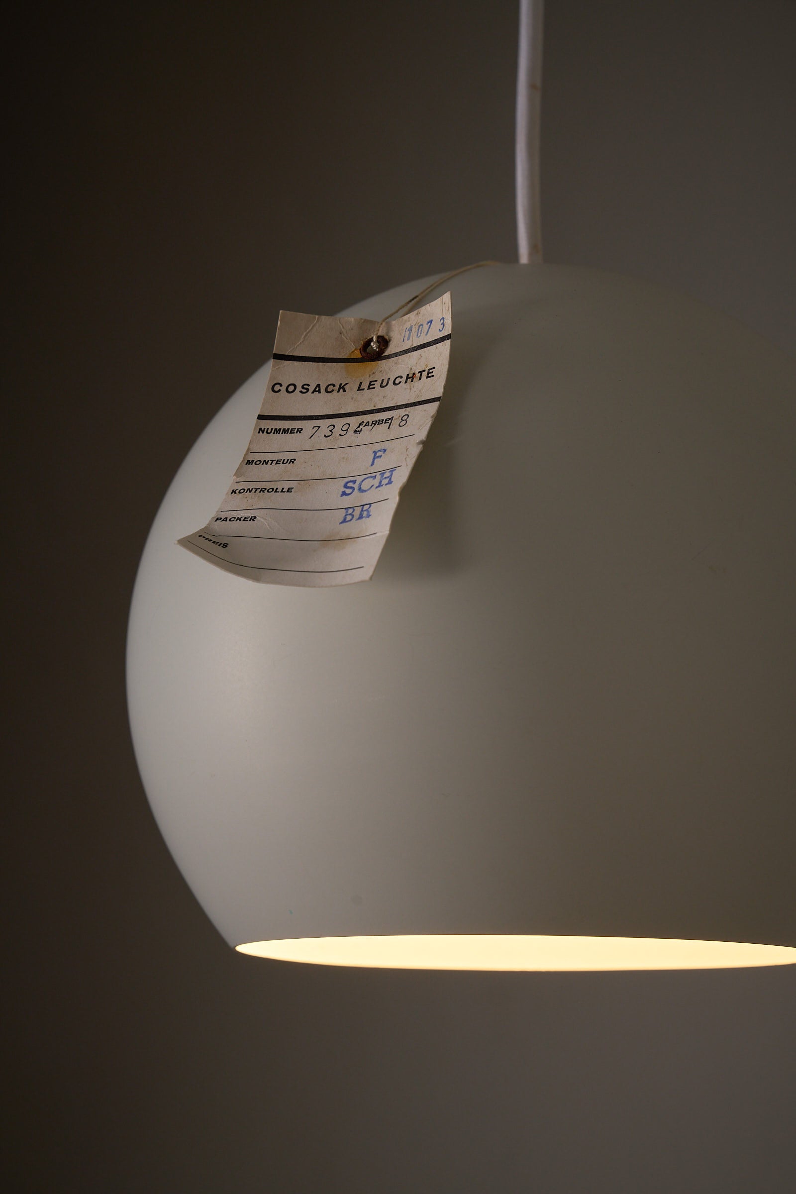 Light Grey Sphere Pendant by Karl-Heinz Kinsky for Cosack, showcasing elegant mid-century design and a soft matte finish.