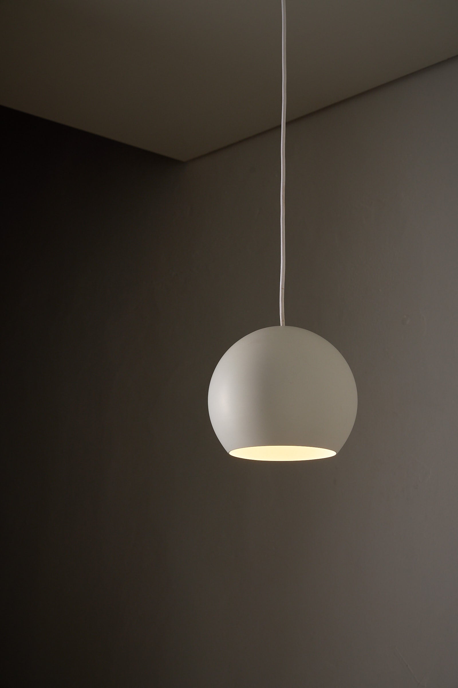 Light Grey Sphere Pendant by Karl-Heinz Kinsky for Cosack, soft matte ceiling lamp showcasing mid-century design.