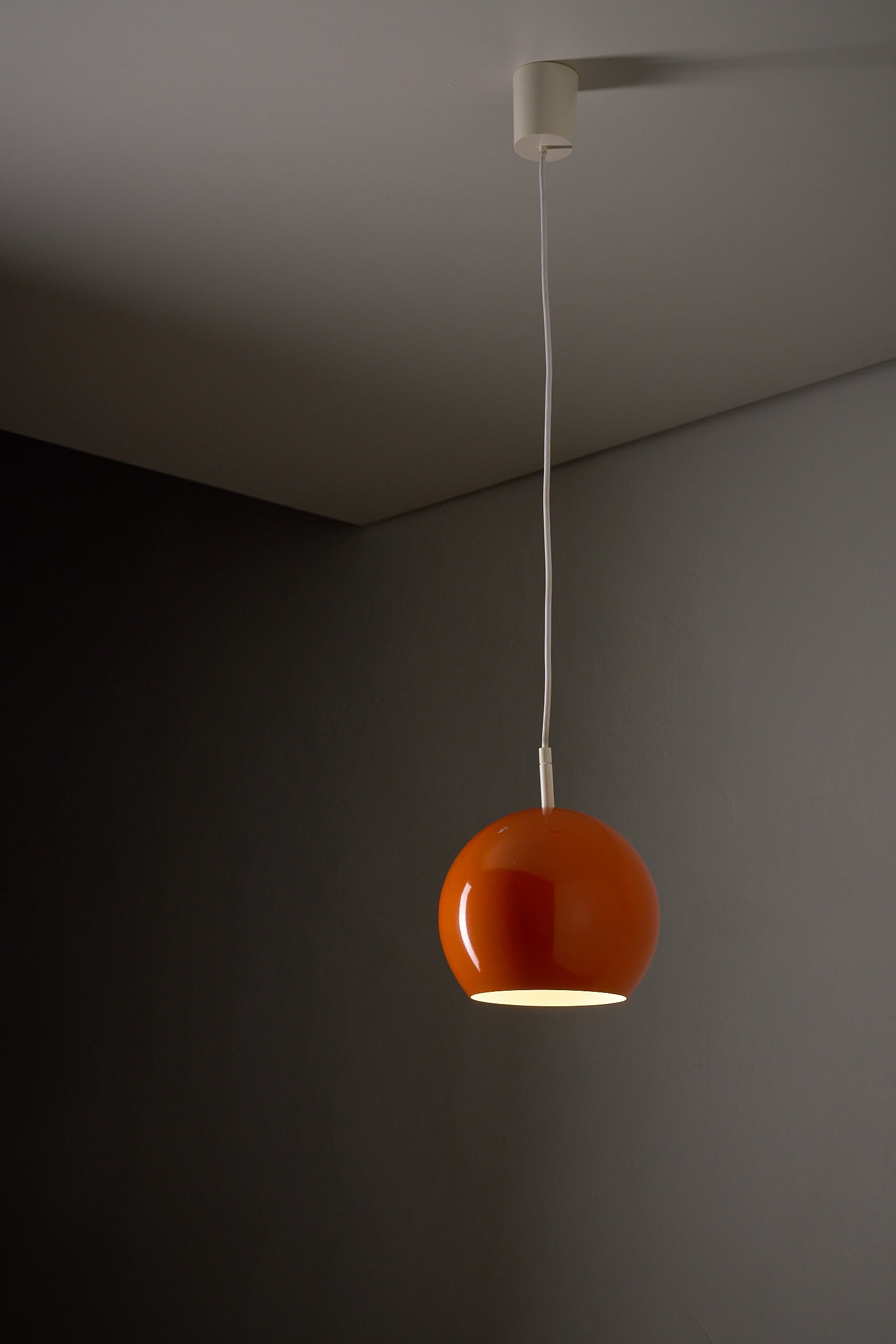 Orange Sphere Pendant by Karl-Heinz Kinsky for Cosack hanging lamp in gloss orange.