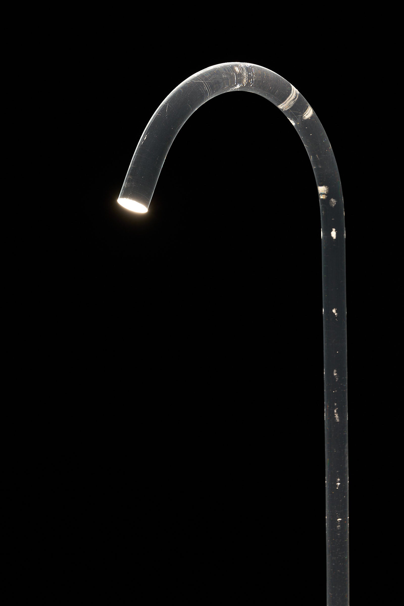 "King" Floor Lamp by Edy ten Berge features a clear acrylic tube arching with illumination at the tip.