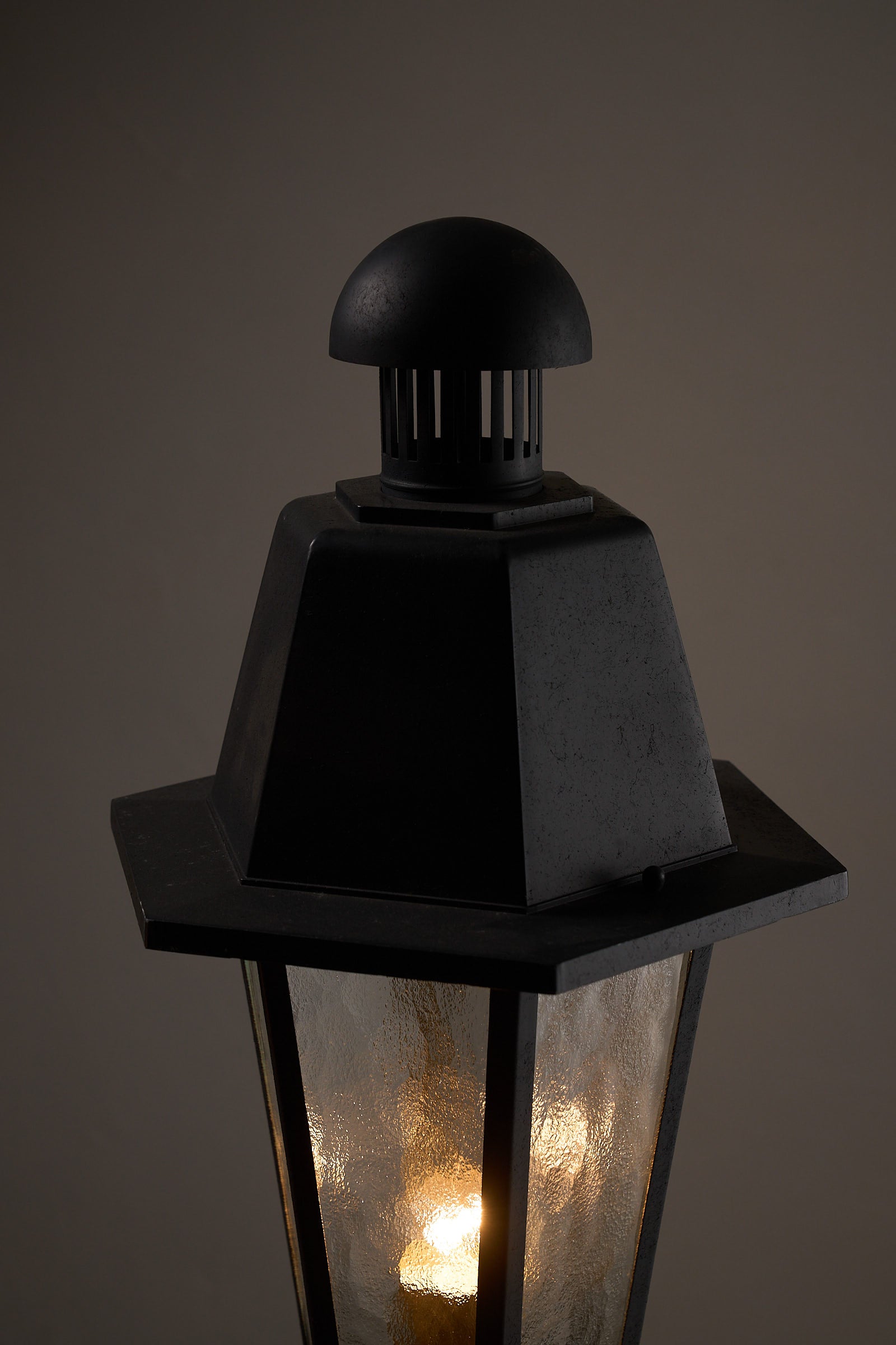 Boom BEGA Outdoor Lantern Medium top view, showcasing the clean lines and textured glass for outdoor use.