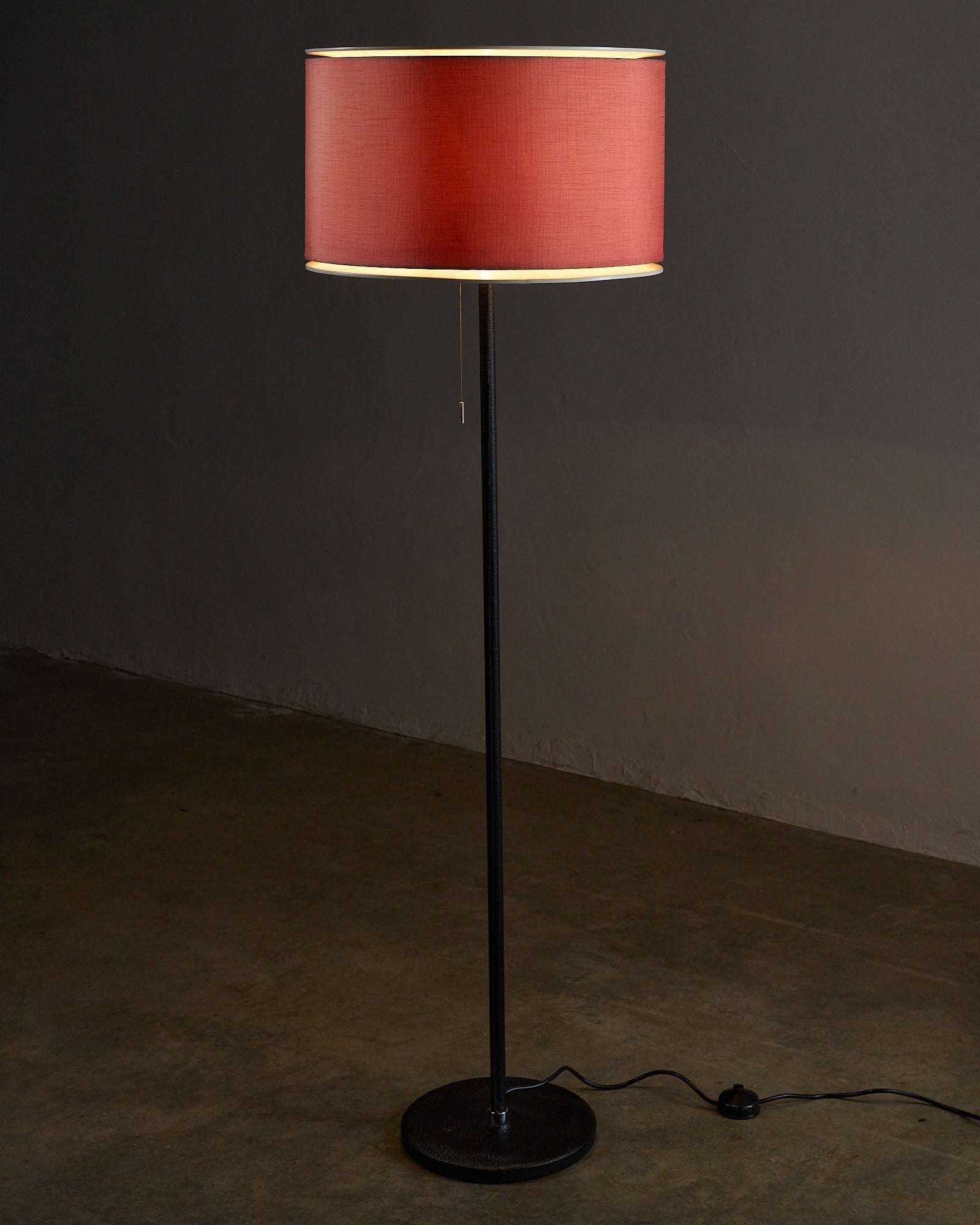 Floor Lamp by Staff Leuchten with Bordeaux Shade and Leather Base, featuring a bordeaux shade and leather-clad stem.