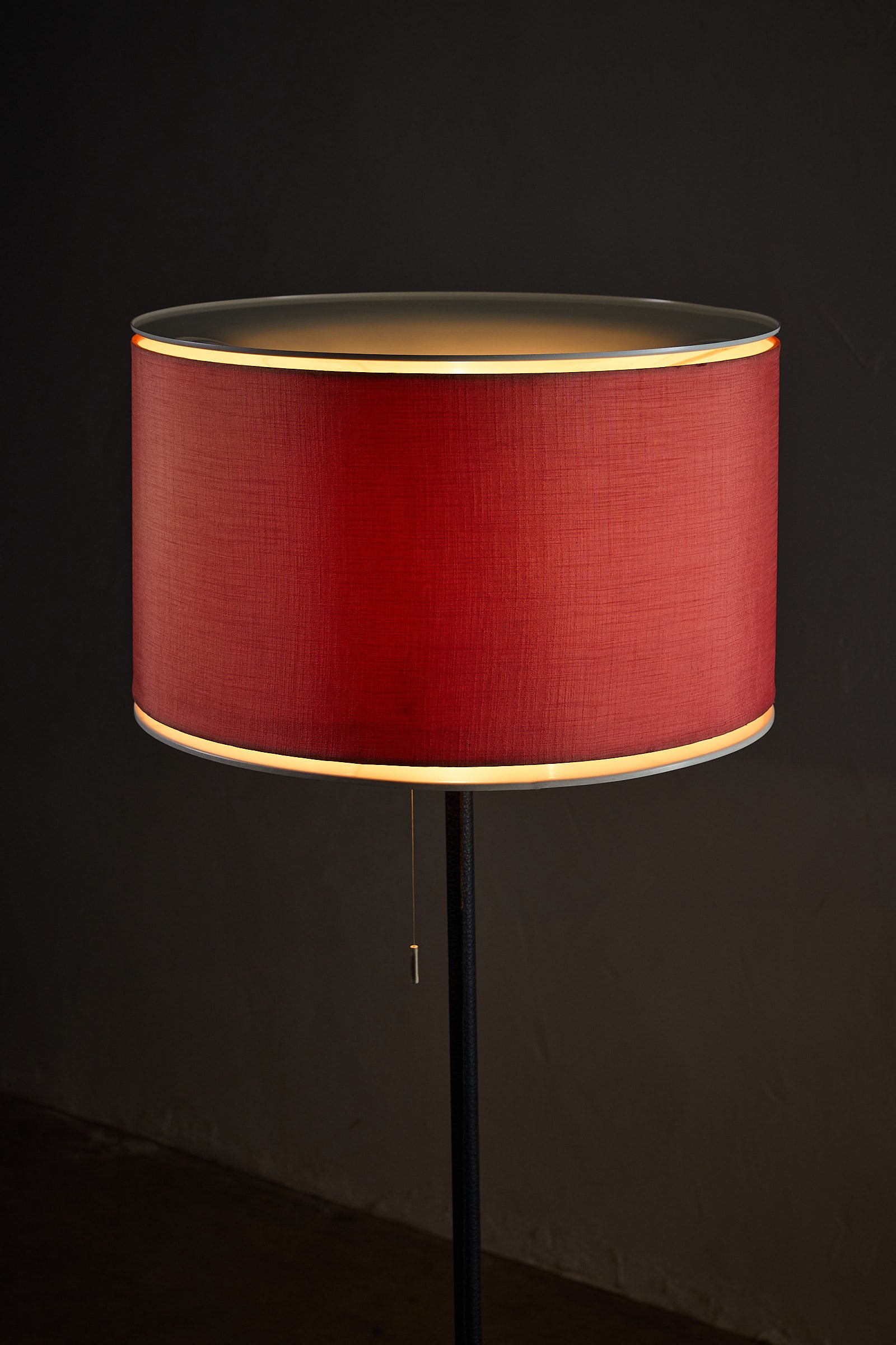 Floor Lamp by Staff Leuchten with Bordeaux Shade and Leather Base featuring a bordeaux fabric shade.
