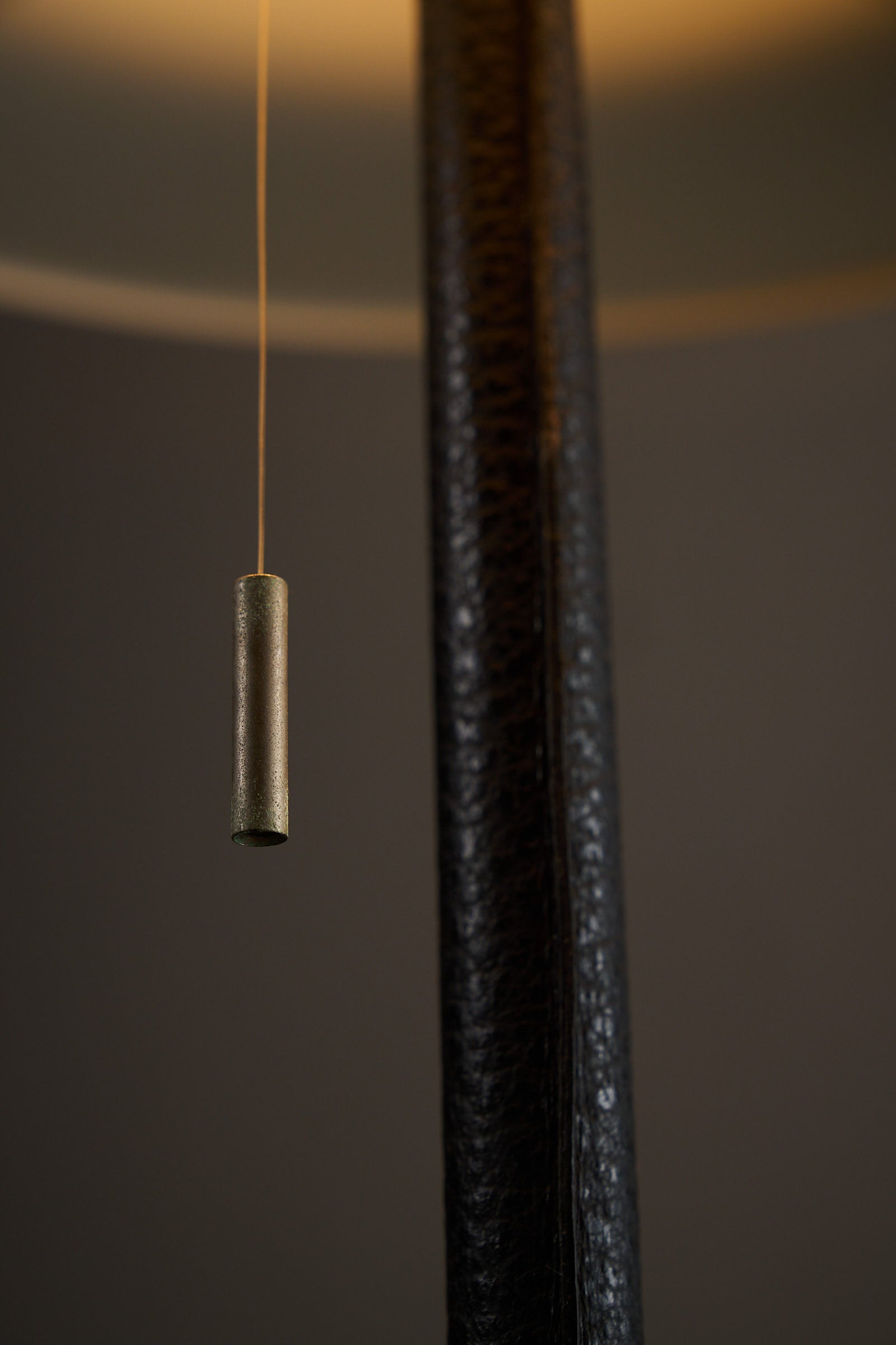 Floor Lamp by Staff Leuchten with Bordeaux Shade and Leather Base, featuring a leather-wrapped stem and pull switch.