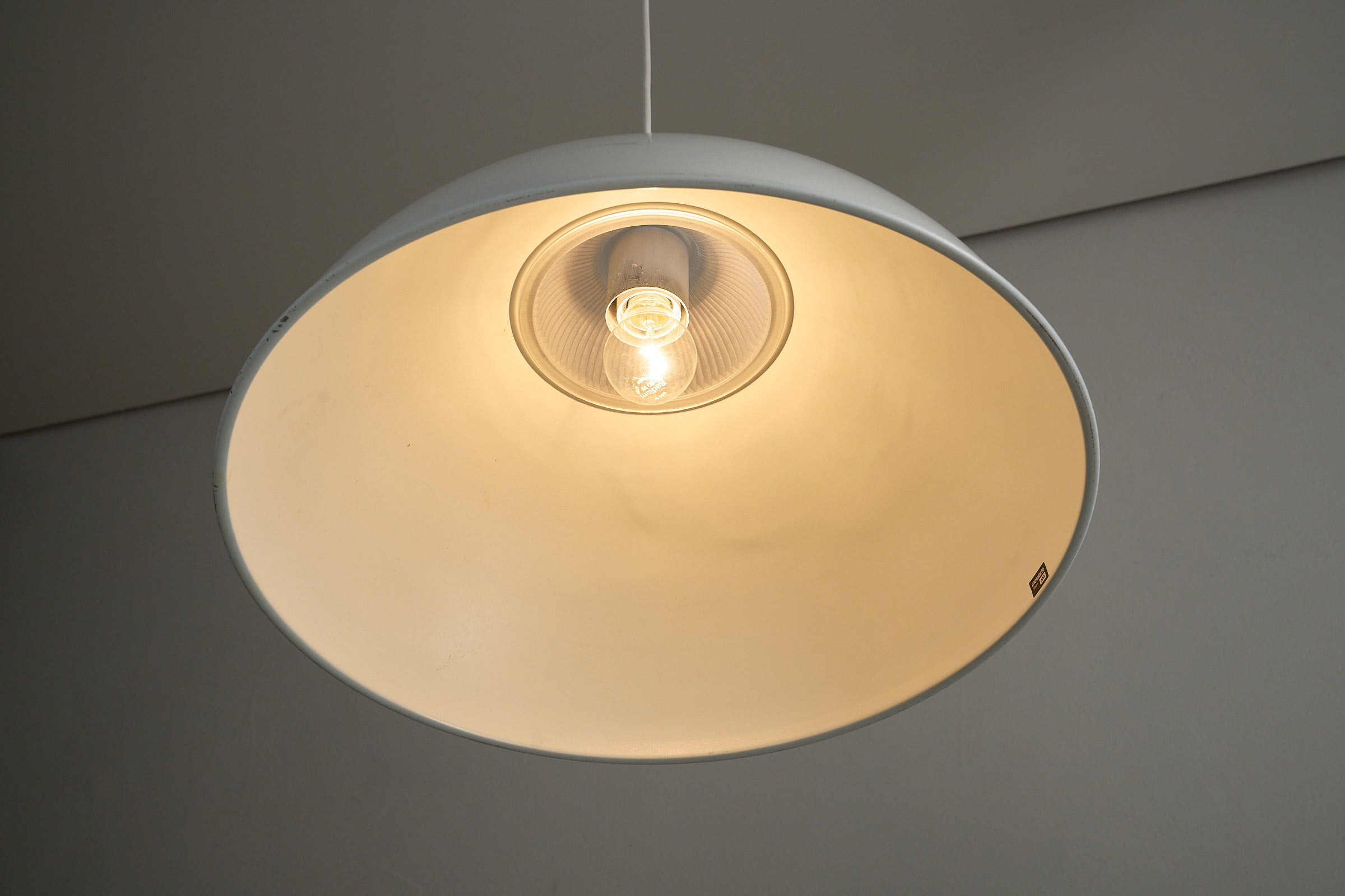 White Ceiling Lamp by Metalarte Spain featuring a white metal dome shade and warm light.