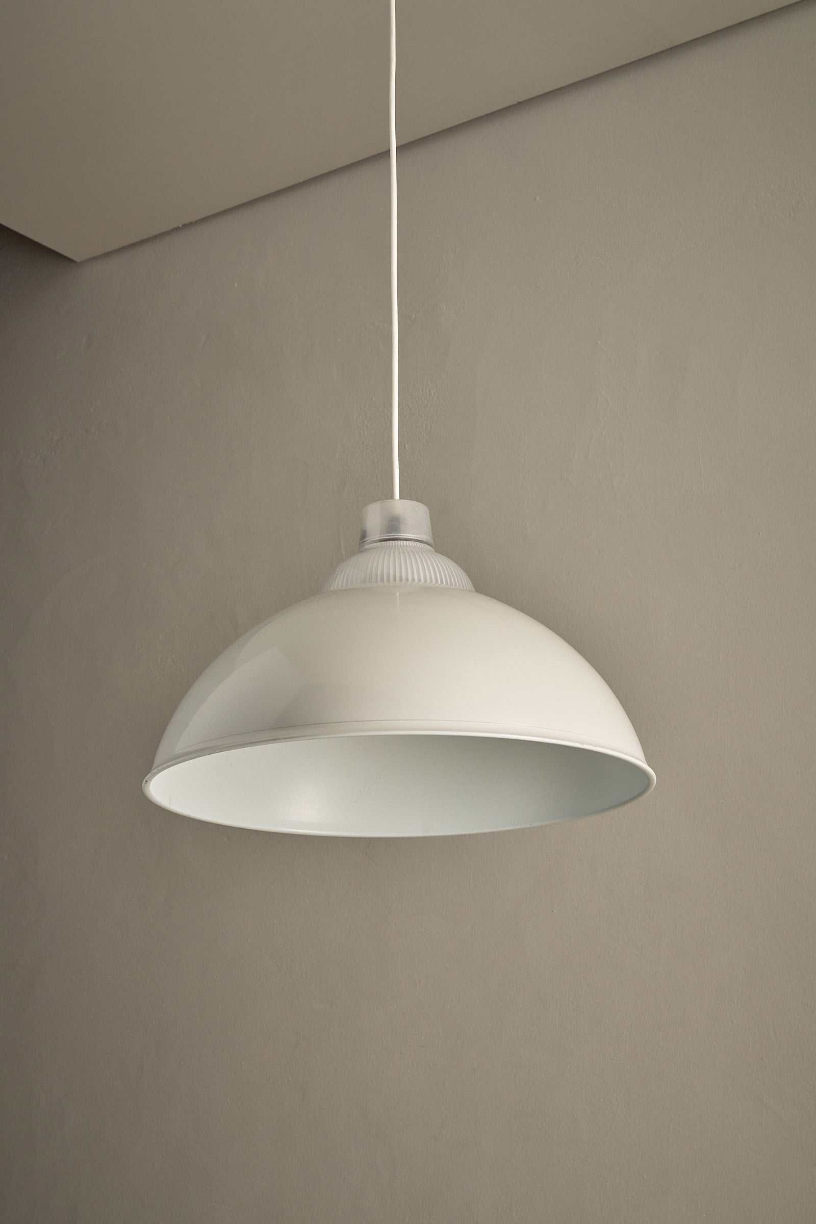 White Ceiling Lamp by Metalarte Spain with white metal dome shade and simple design.