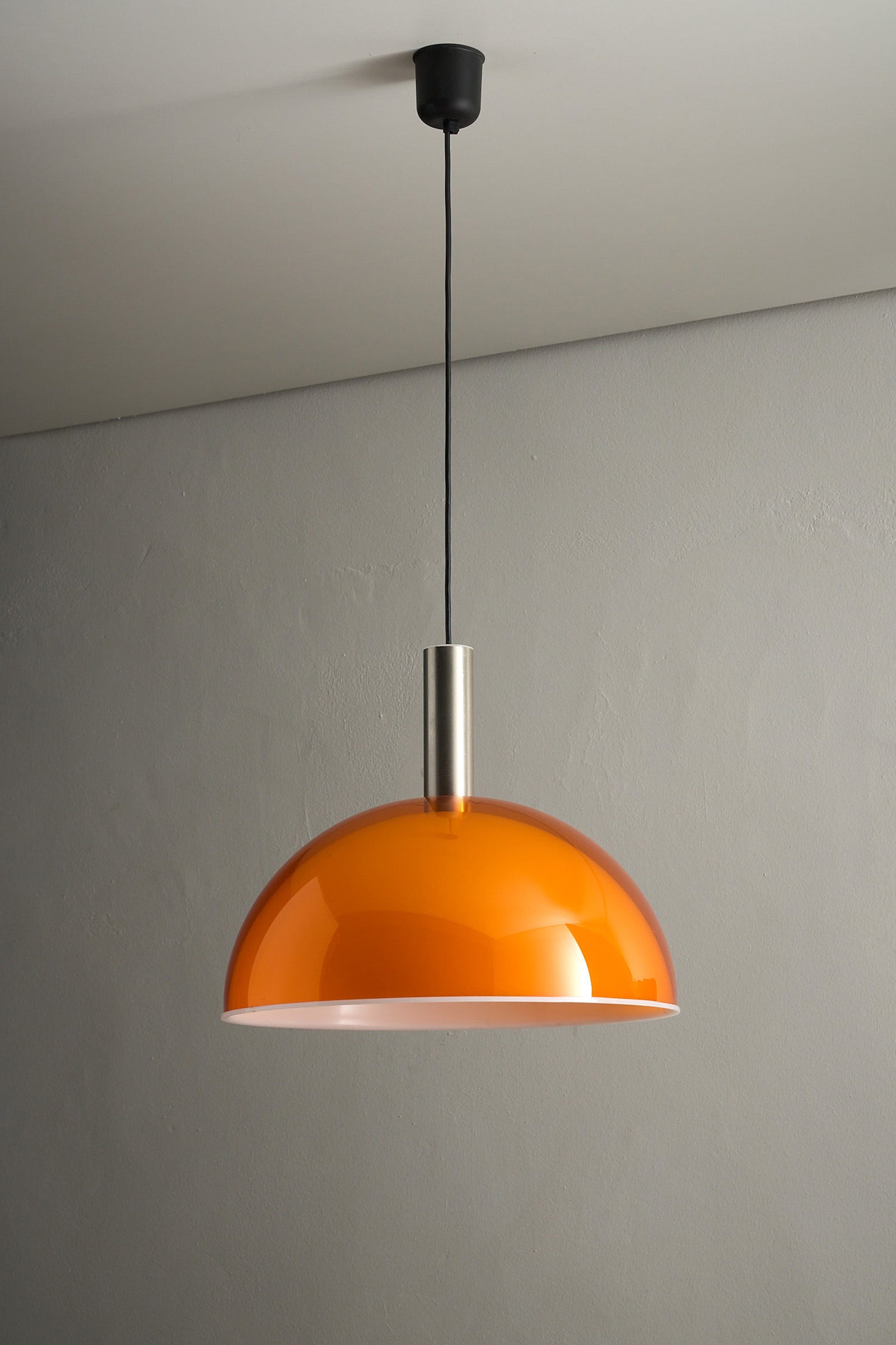 Ceiling Lamp with Double Acrylic Shade in Orange and White, featuring a domed orange shade and white diffuser.